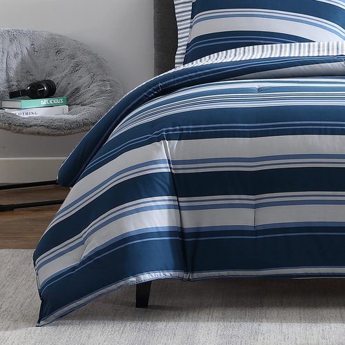 Nautica- King Comforter Set, Cotton Reversible Bedding Set, All Season Designer Home Décor (Lakeview Blue, King)