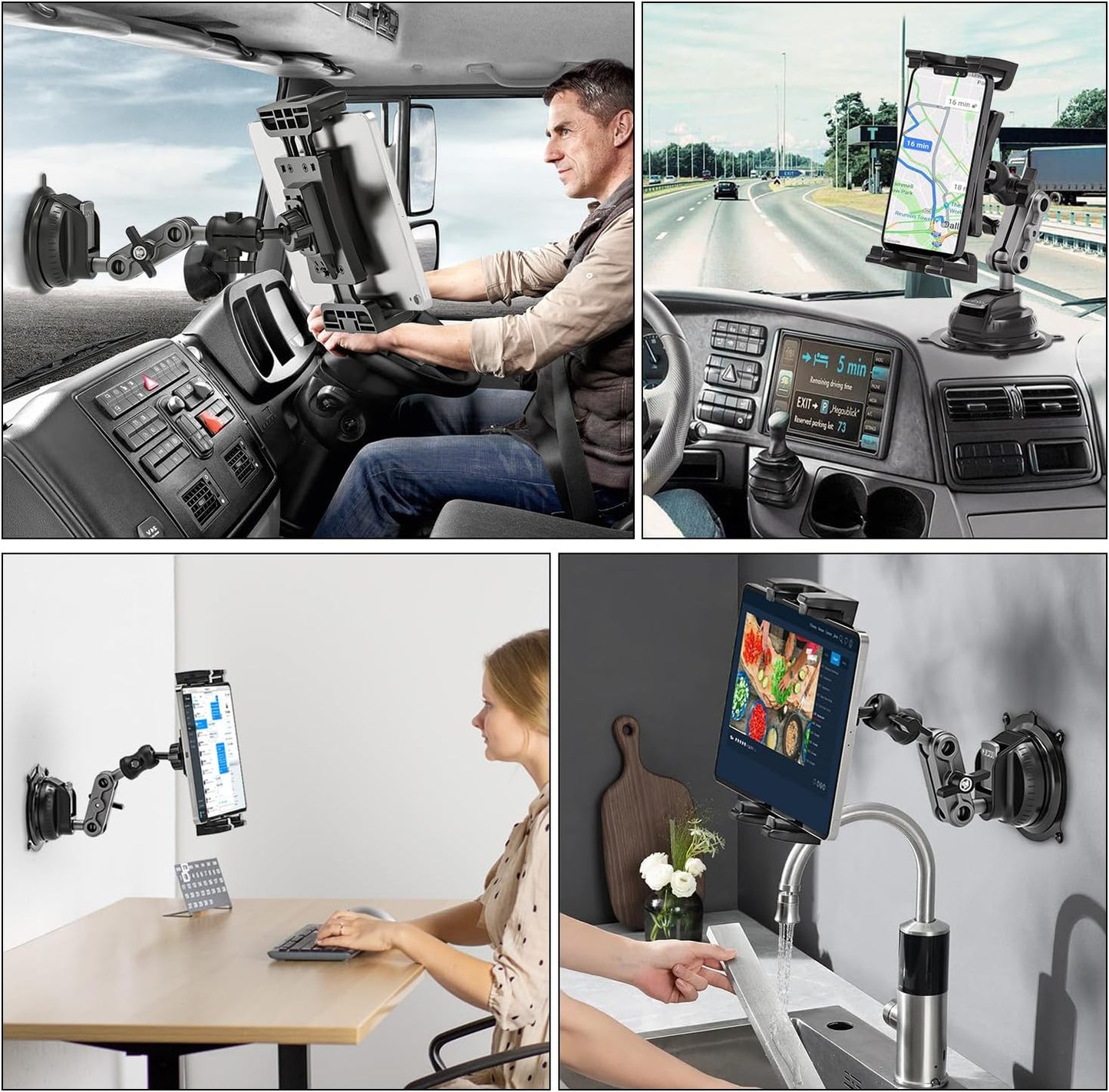 BAISHUN 360 4.7-12.9" Tablet Mount for Truck, Car Tablet Holder Heavy Duty Super Suction Cup/Adhesive Base iPad Stand