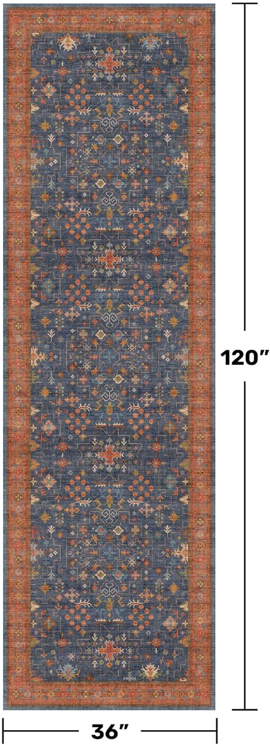 Skiennix Washable 10 Ft Long Hallway Runner Rug - Navy Blue, Pet-Friendly & Waterproof with Non-Slip Rubber Backing