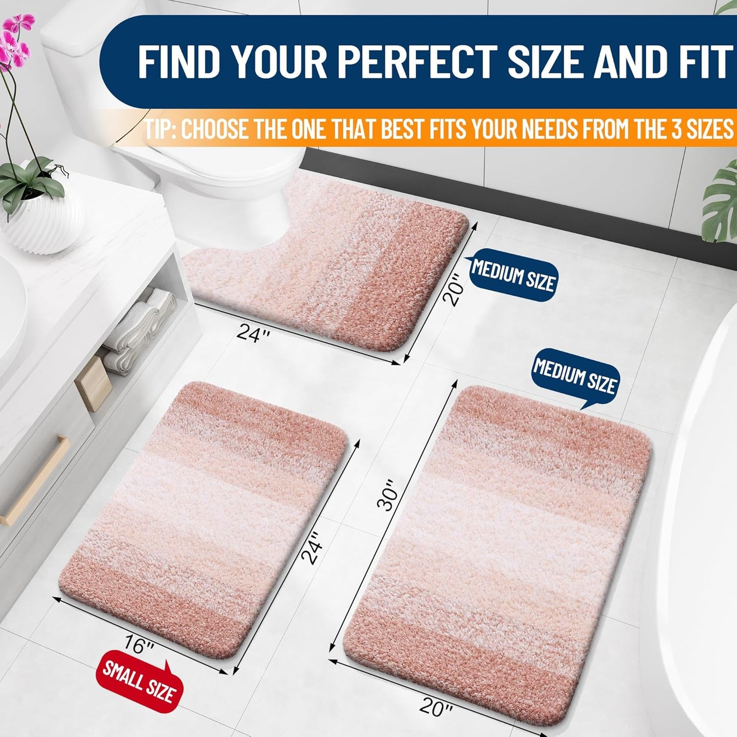 OLANLY Bathroom Runner Rug - Extra Soft Microfiber Mat, Quick Dry & Washable, 47x24 Inches, Peach