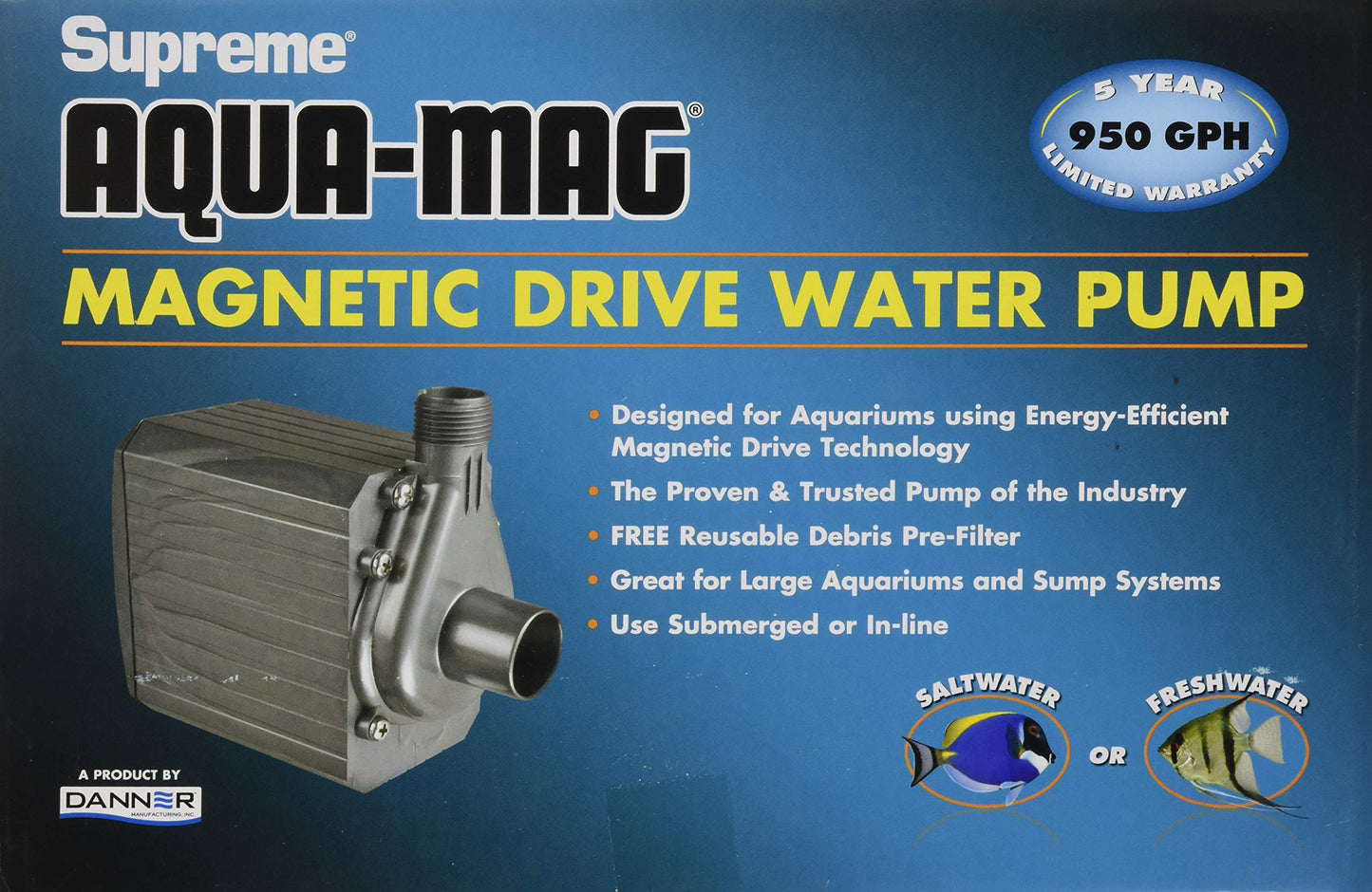 Danner Manufacturing, Inc. Supreme Aqua-Mag 950 GPH Magnetic Drive Water Pump, 02710
