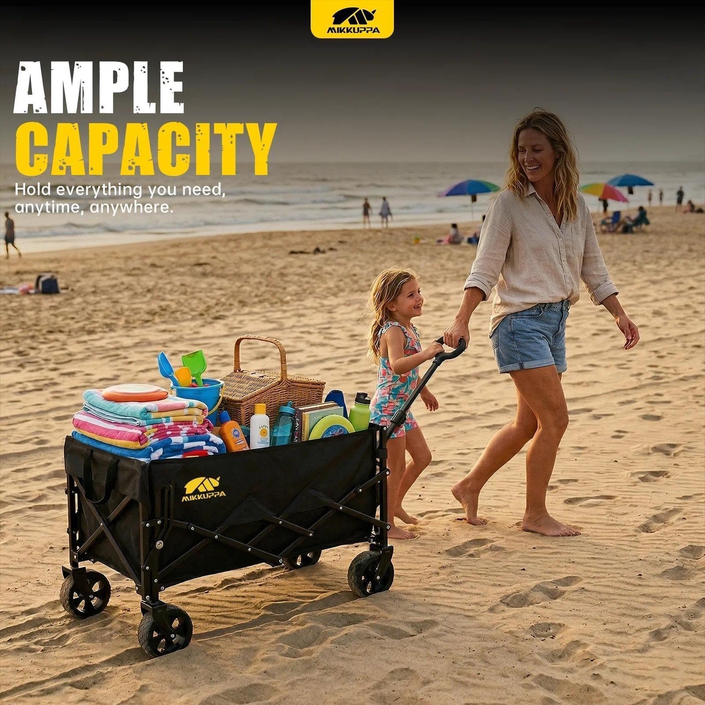 MIKKUPPA Collapsible Wagons Carts Foldable - 180L 340LBS Dog Wagon with Drop-Down Tailgate for Groceries, Heavy Duty Utility Beach Cart with Big All-Terrain Wheels for Camping, Garden, Shopping, Sport
