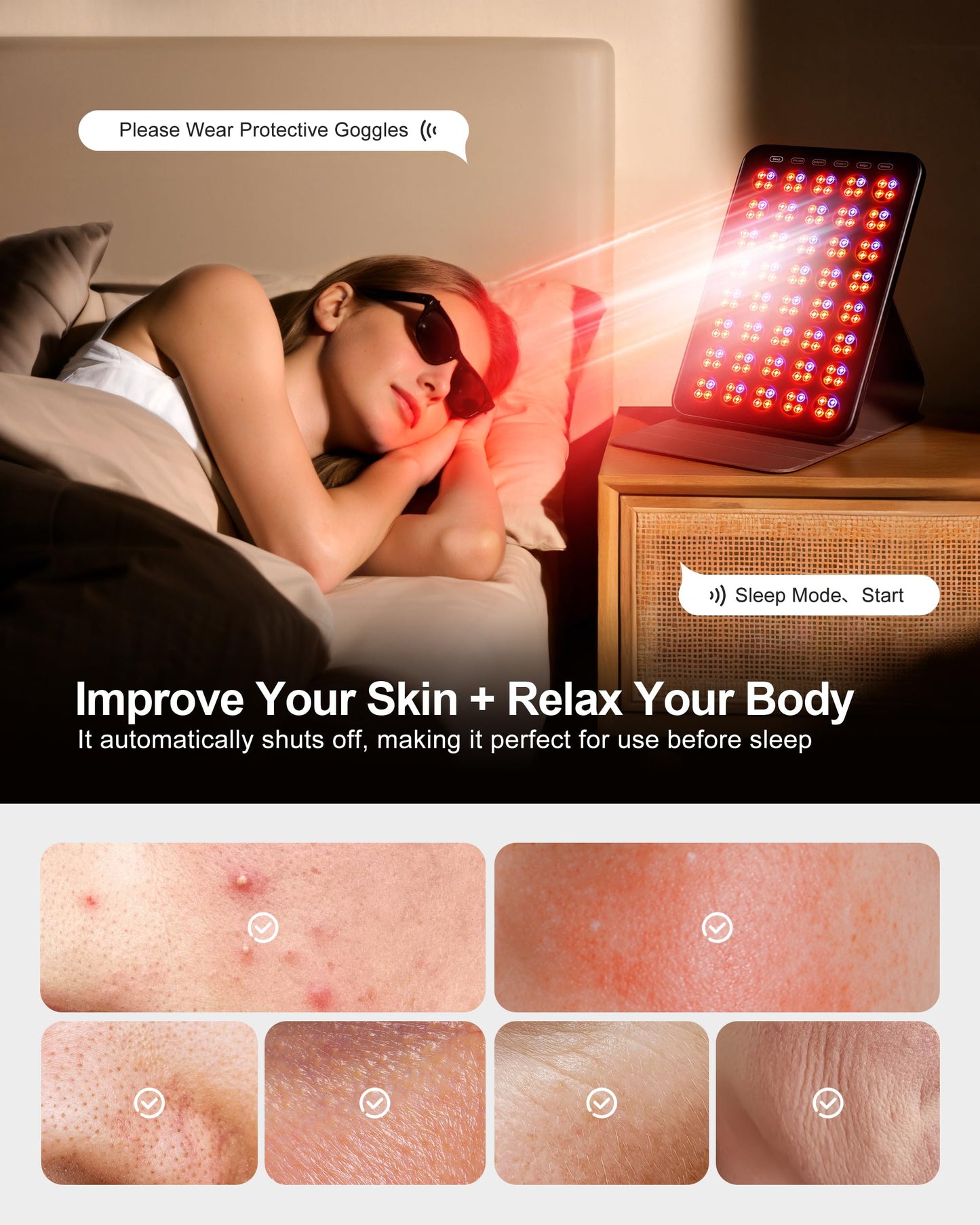 Red Light Therapy for Face 6 Modes, Portable Red Light Therapy Panel with Protective Goggles and Timer, Infrared Red Light Therapy for Body Care, Brown