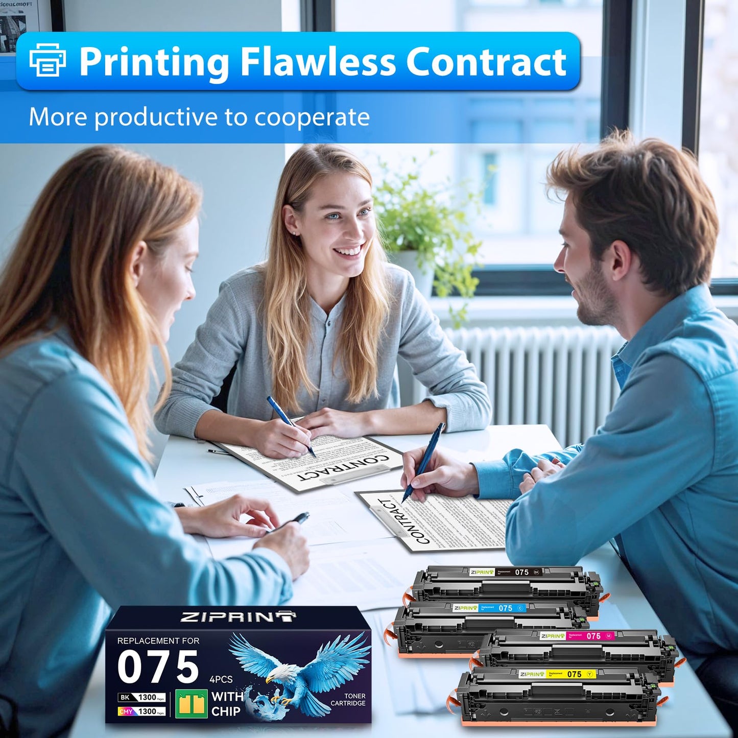 ZIPRINT 075 Toner Cartridge Set MF665Cdw MF663Cdw Compatible Replacement for Canon 075 075H Toner Works with Color Image LBP646Cdw LBP647Cdw MF662Cdw LBP640 MF660 Laser Printer Ink (4 Pack)