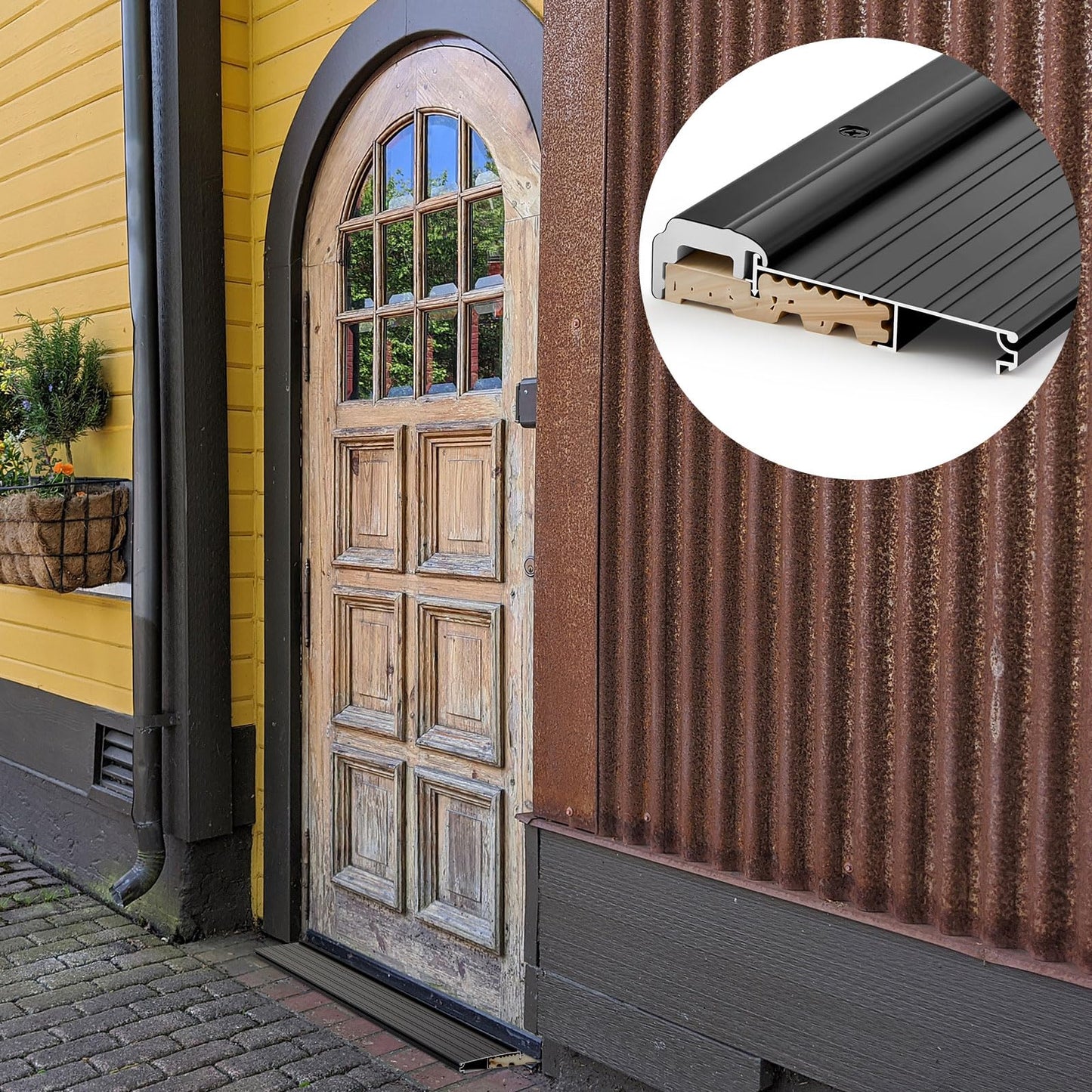 Blulu 36" Aluminum Exterior Door Threshold 5 5/8" Swing Threshold Black Heavy Duty Aluminum Door Sill Pan for Weatherproof & Easy Install for Residential/Commercial Use (1 Pcs)