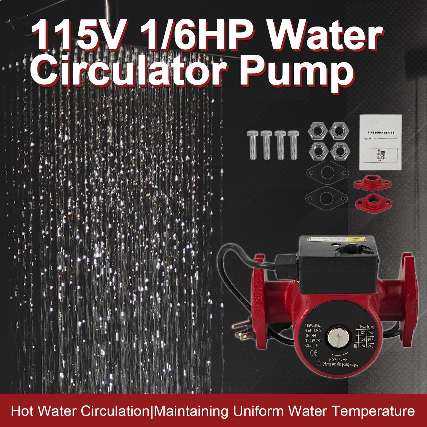 Dewinston UPS26-99FC 115V 1/6HP Water Circulator Pump Boiler Pump for Radiant Heating, Hydronic Heating, Fan Coil Heating, Solar and Other System Types, 52722512