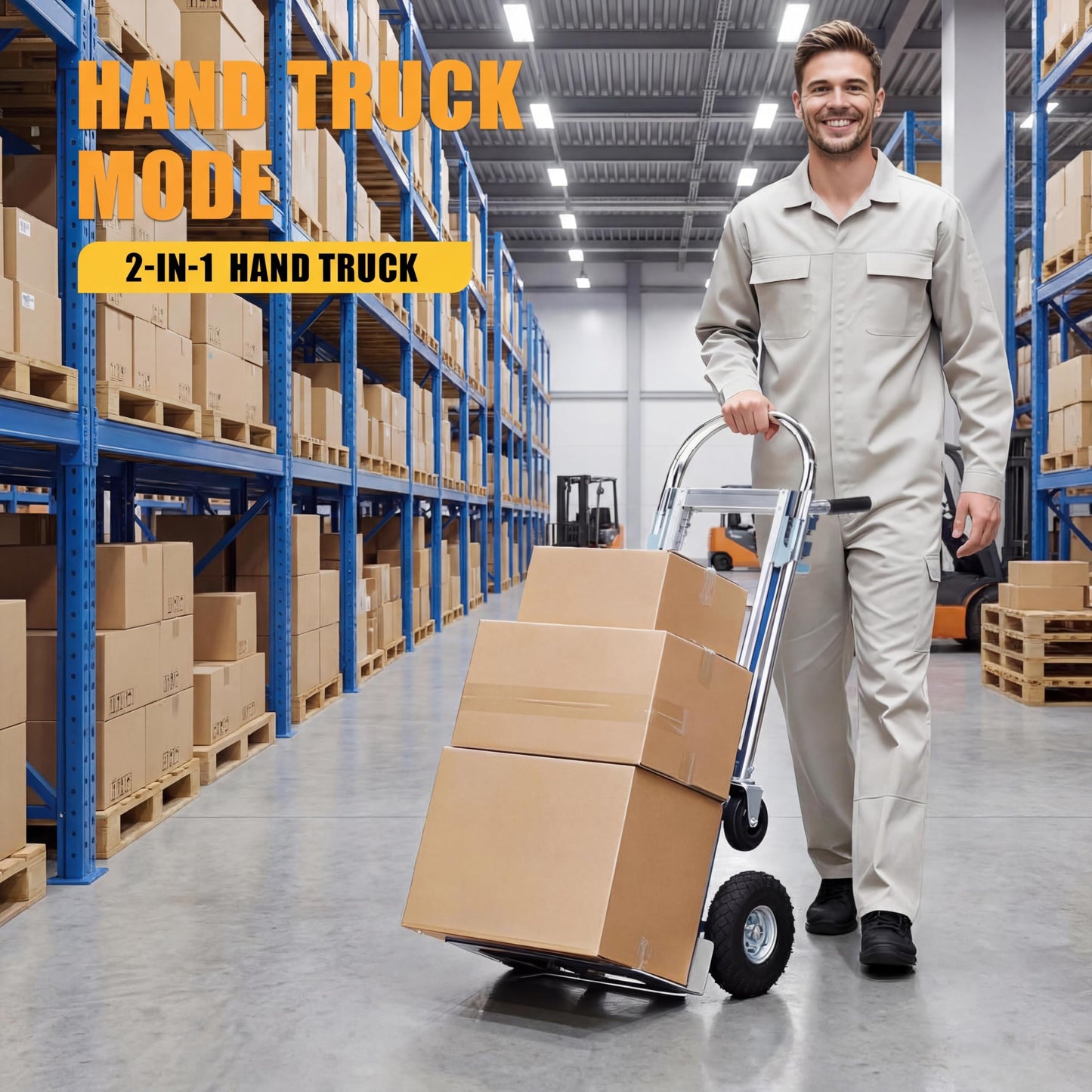 700LB Heavy Duty Hand Truck, 2 in 1 Aluminum Folding Carts with 10" Wheels, Collapsible Cart for Transport and Moving in Warehouse, Supermarket, Garden