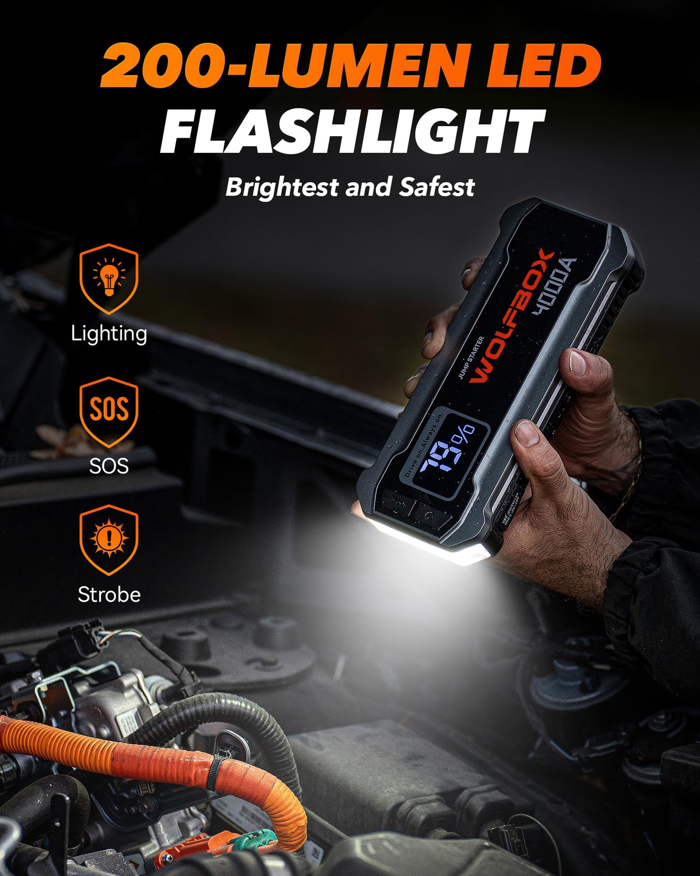 WOLFBOX 4000A Jump Starter,12V Car Battery Jumper Starter Portable with 65W Quick Charger,LED Display,88.8Wh Booster Jump Box Pack (10L Gas 10L Diesel Engine) with LED Light,Jumper Cables, Silver