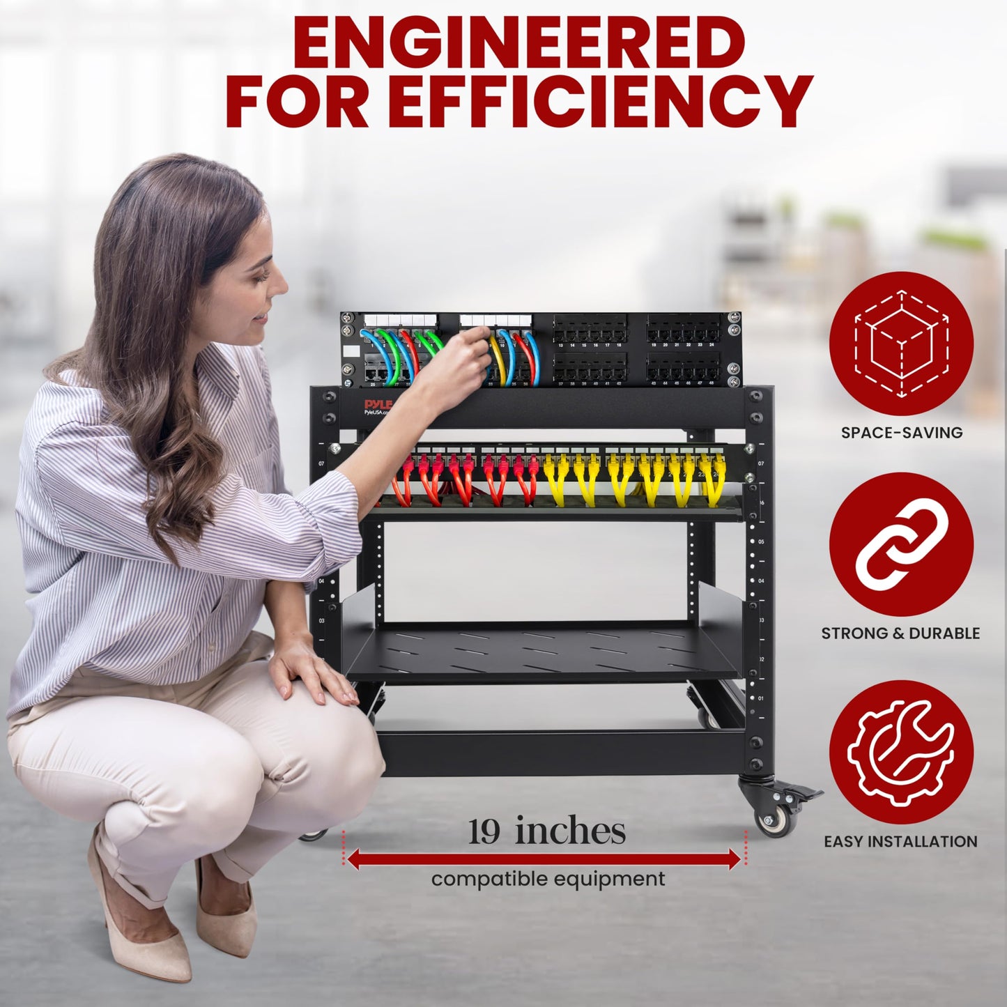 Pyle 10U Network Cabinet, Enclosed Network Rack with Lockable Door | Vented 1U and 2U Rack Shelves with 440 lb Capacity | Steel Construction, 19 in Standard Design | Hardware Included | Black