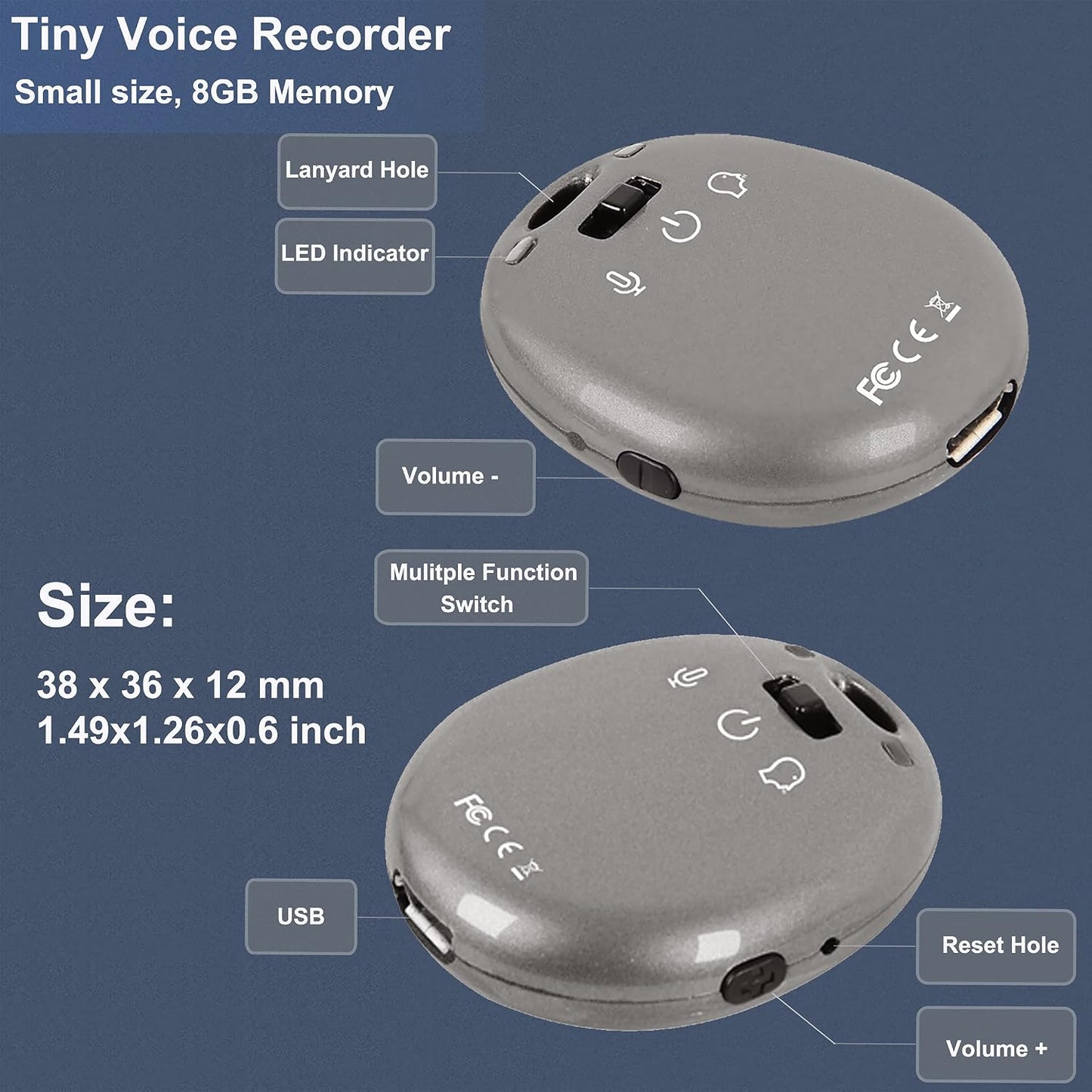 eoqo 8GB Digital Voice Recorders, Small Voice Activated Recorder Audio Recorder Mini Portable Dictaphone