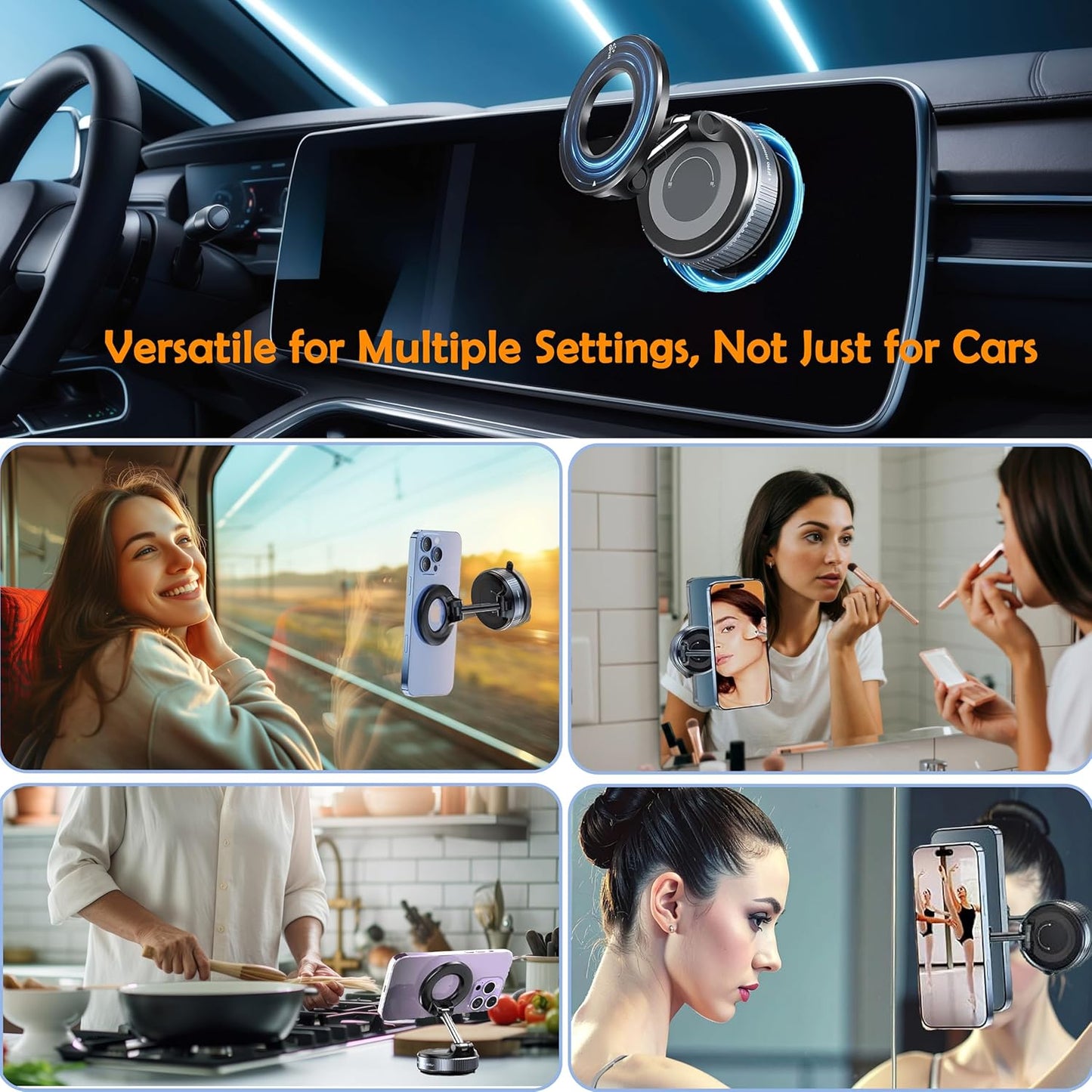 BLISSJU Vacuum Magnetic Car Phone Holder Foldable Mount with Ultra Suction Cup for Magnetic Phone Cases Cell Phone