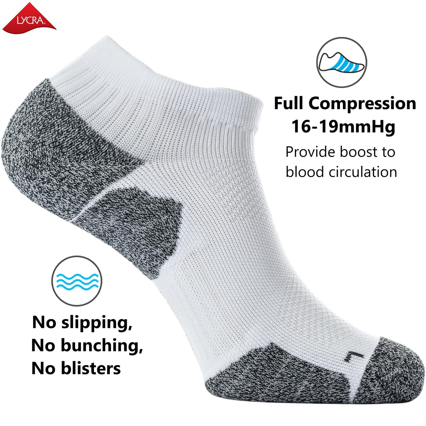 CWVLC Unisex Cushioned Compression Athletic Ankle Socks Multipack, 6-pairs Charcoal Watermelon White, S (5-7 W US/ 3.5-5.5 M US)
