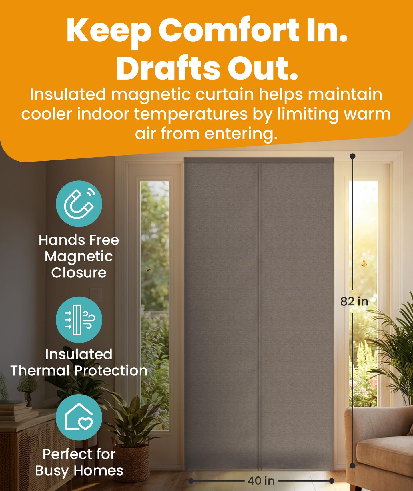 Flux Phenom Thermal Insulated Door Cover - Easy Install - Temperature Protection Barrier, Keeps Warm Air in, 50 Magnets for Secure Gap Free Closure, Magnetic Door Curtain for Winter - 40"x82"