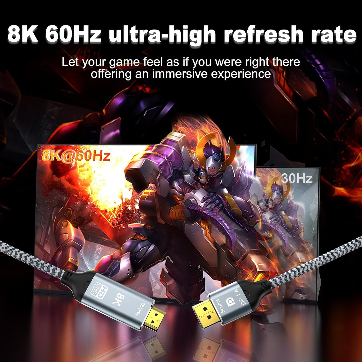 CHENLENIC 6.6FT 8K 8K@60Hz 4K@120Hz DP1.4 2.1(Display),DP 2.3 HDR10 DisplayPort to HDMI Cable, Uni-Directional (Source)