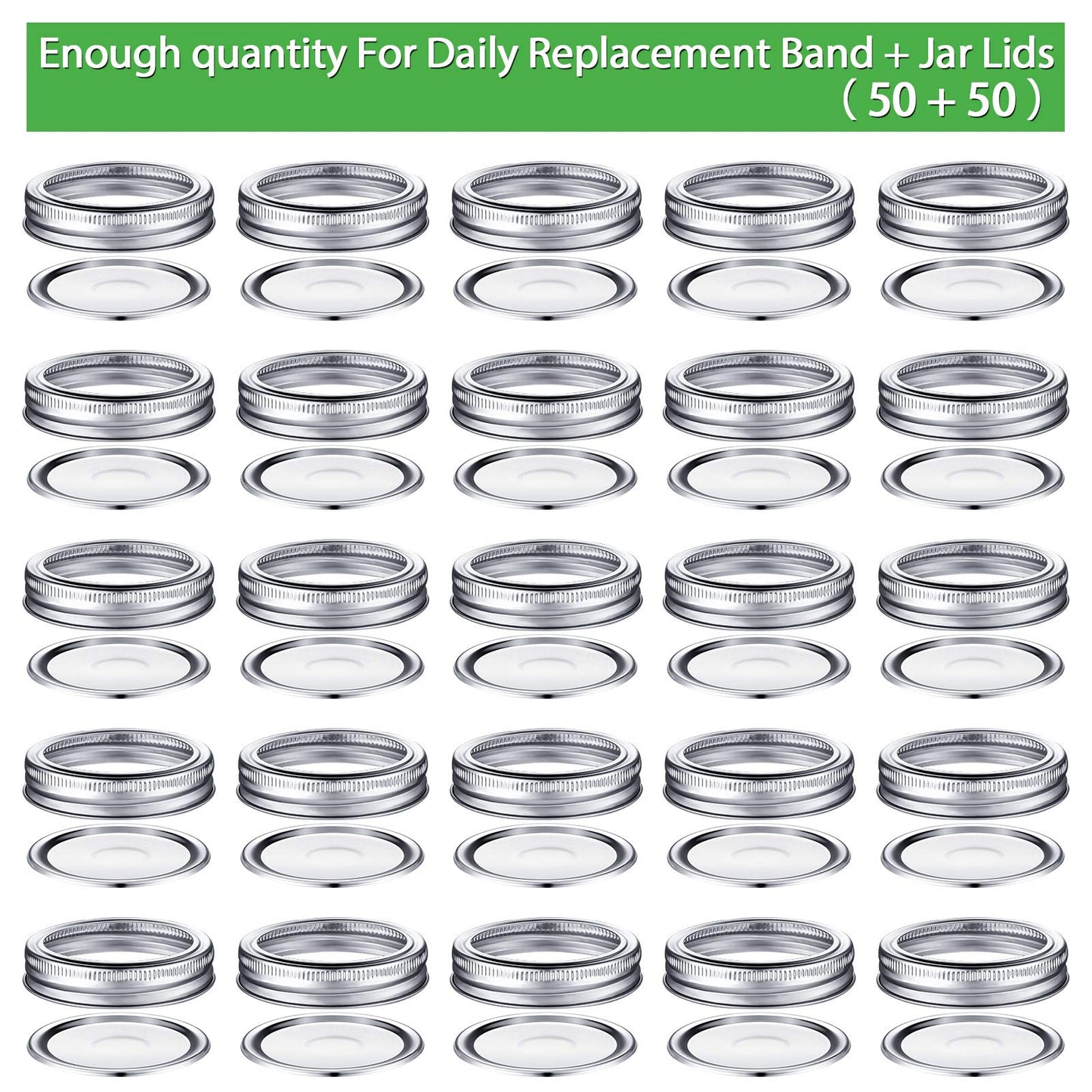 Patelai 100 Pcs Regular Mouth Canning Lids with Rings 70mm Mason Jar Lids with Bands Split Type Mason Canning Jar Rings, Food Grade Material, Leak Proof, Airtight