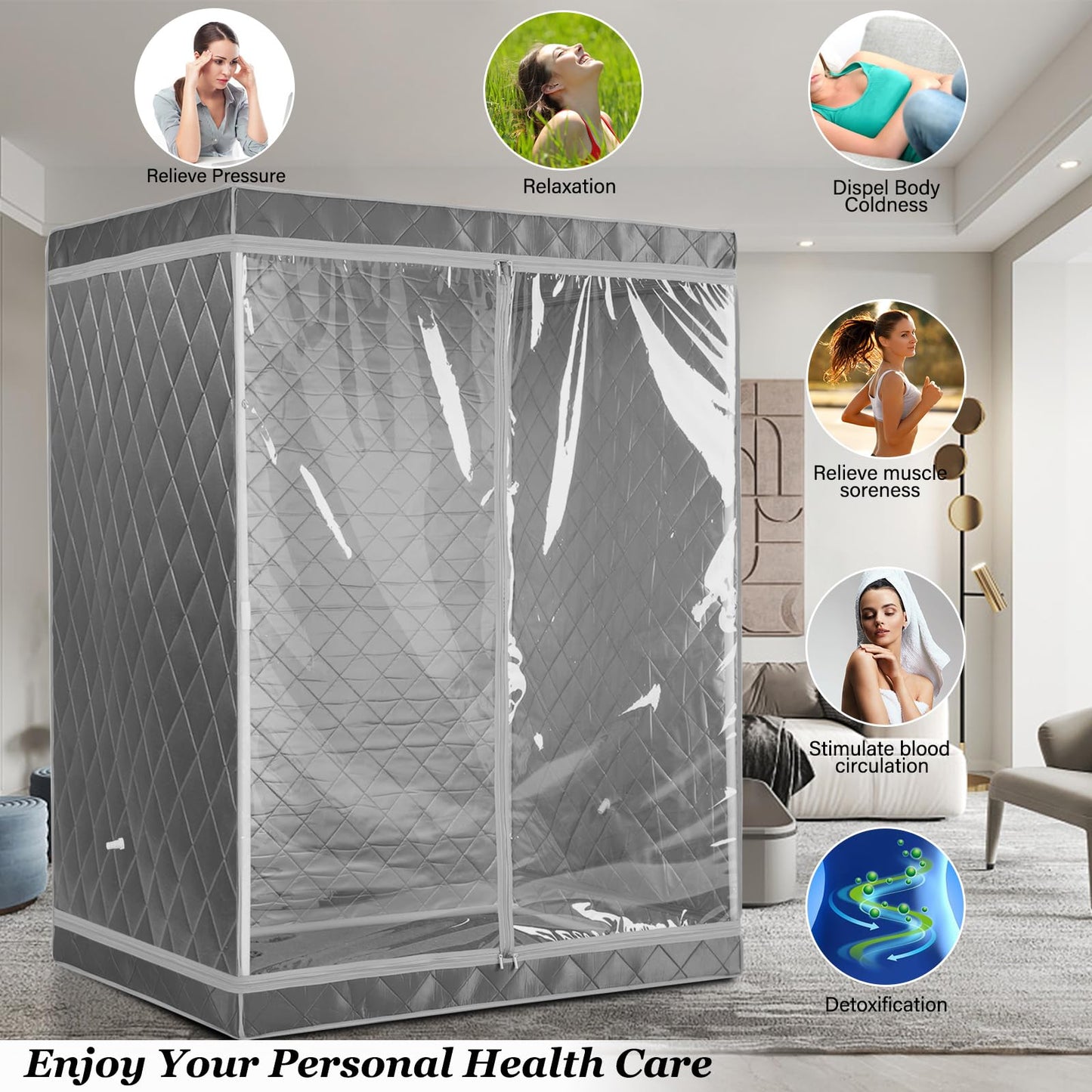 iDOTODO Full Size 2 Person Sauna Tent, Portable Steam Sauna Tent for Home, 1 or 2 Person Foldable Lightweight, Full Body Sauna Tent for Relaxation, Steamer Not Included, 2 Person Foldable Chair