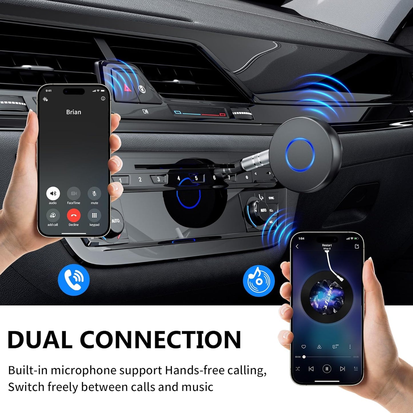 SONRU 3.5mm Bluetooth Aux Adapter for Car, Wireless Audio Receiver, Portable Hands-Free Kit with RCA AUX for Home/Car