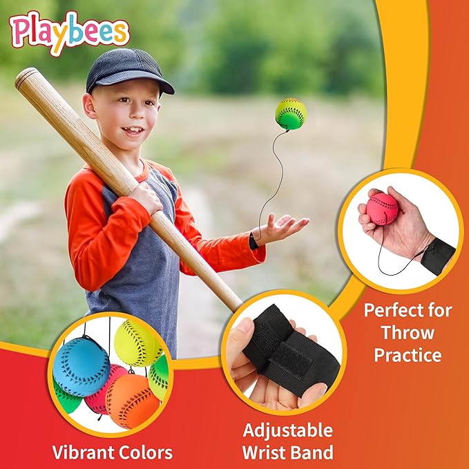 Wrist Baseballs Neon Reactive - 12 Pack - Practice Sports Balls for Fun Outdoor Activity for Kids - Spring Training, Party Favor, Baseball Season Gift, Sports Team Party Bag Filler