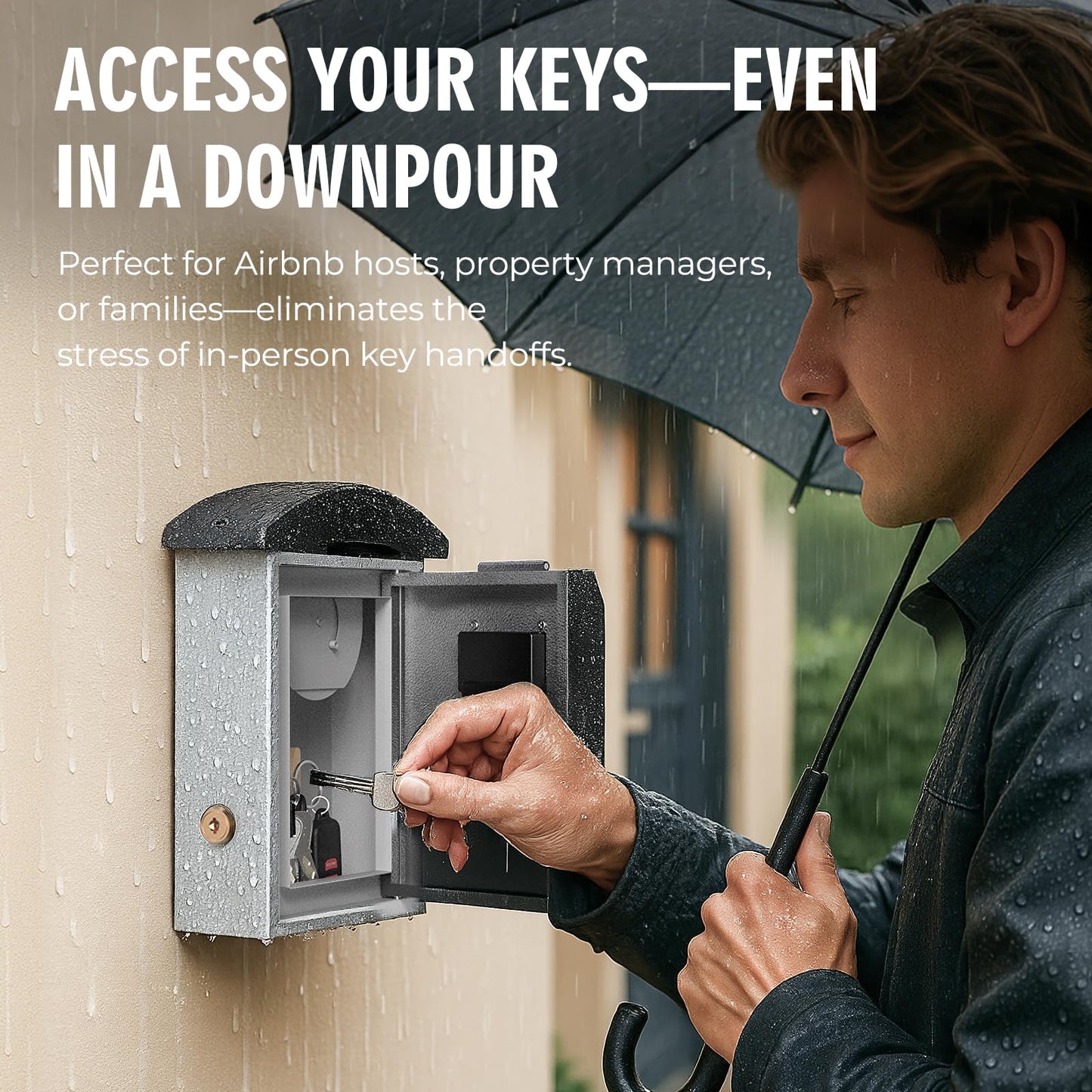 WeHere Key Lock Box Wall Mount, Smart Digital Lockbox with Key Drop Slot, Multi-Point Latch, OTP/Bluetooth/Wi-Fi Access,Key Safe Security Storage for House Outside, Realty Business, Apartment, Store