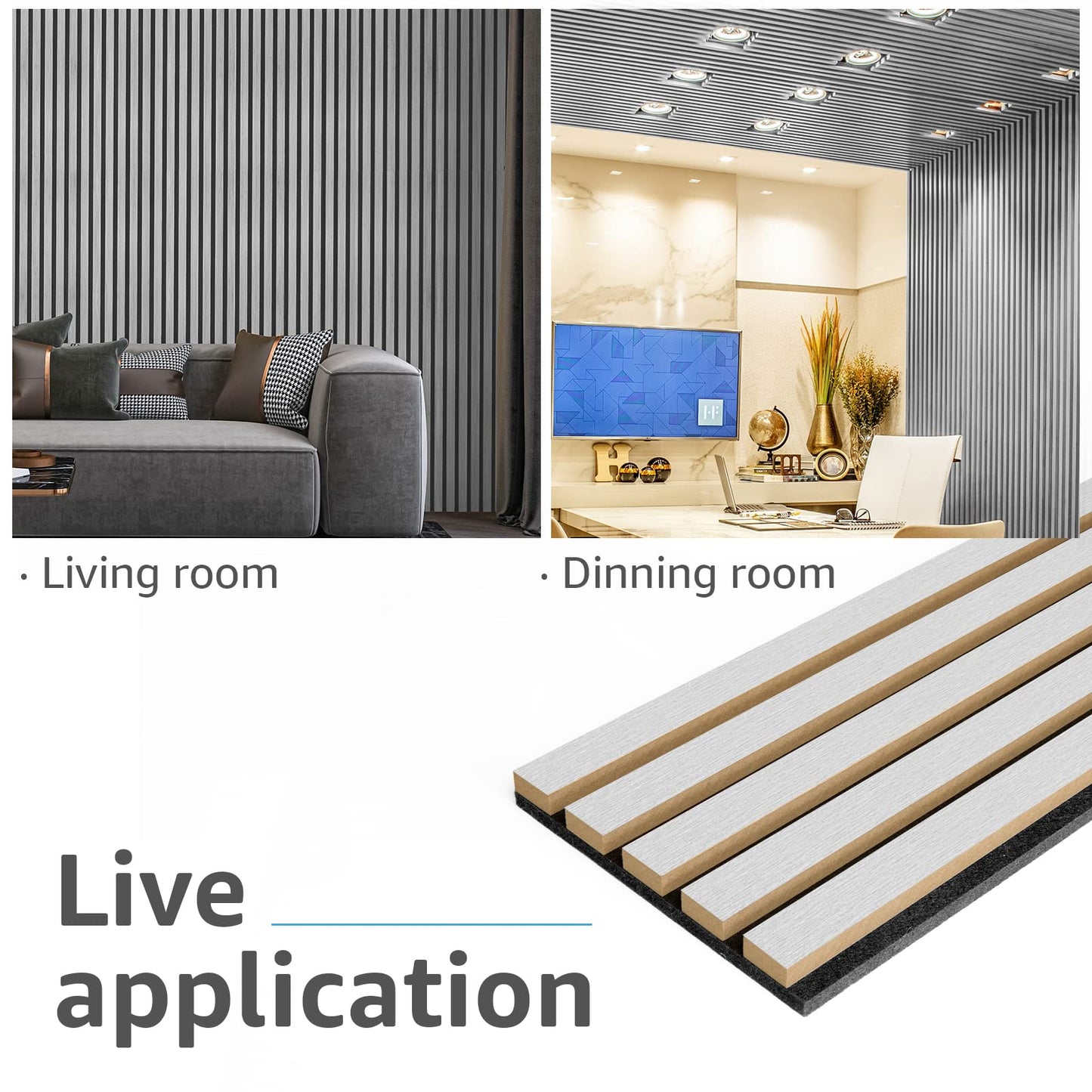 Art3d 4-Piece Wood Slat Acoustic Panels for Stylish Decor and Noise Reduction, 3D Textured Panel for Ceiling and Wall, Brushed Silver