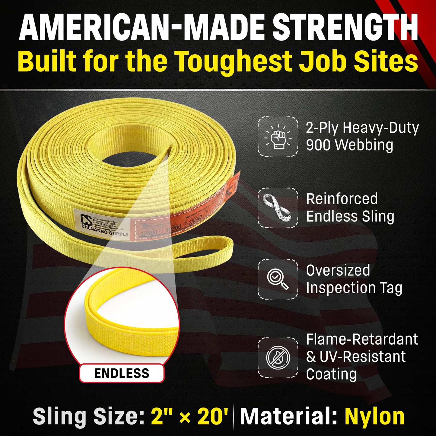 DD Sling 2" x 20' Nylon Endless Lifting Sling – USA Made, 12,800 lb Vertical, 10,200 lb Choker, 25,600 lb Basket – 2 Ply Heavy Duty 900 Webbing, Type 5 Endless Rigging Sling