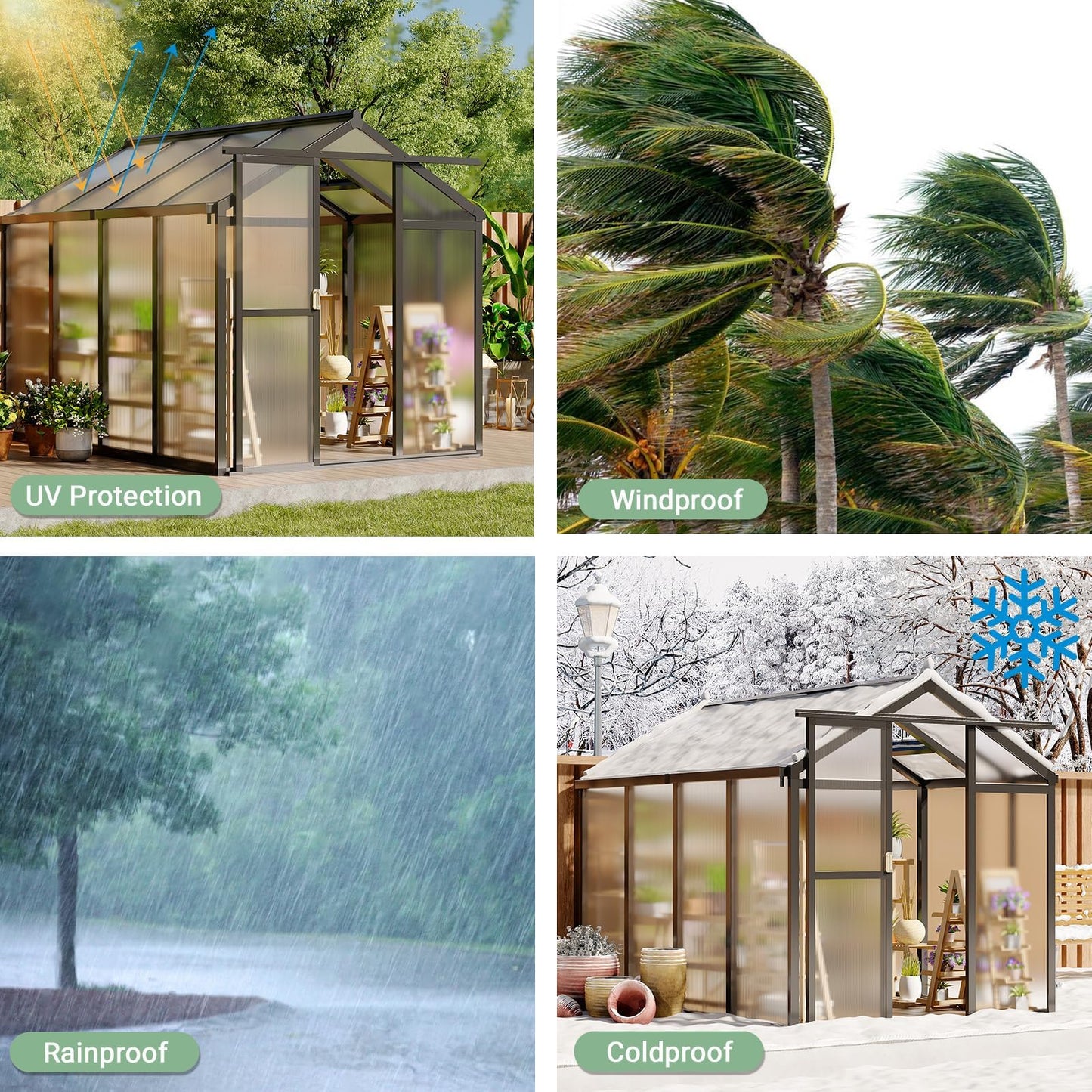 GarveeHome 6X8 FT Greenhouse, Walk-in Greenhouse Kit with Aluminum Frame, Polycarbonate Panels, Adjustable Roof Vent, Sliding Door, Secure Lock for Outside Garden, Patio, Backyard