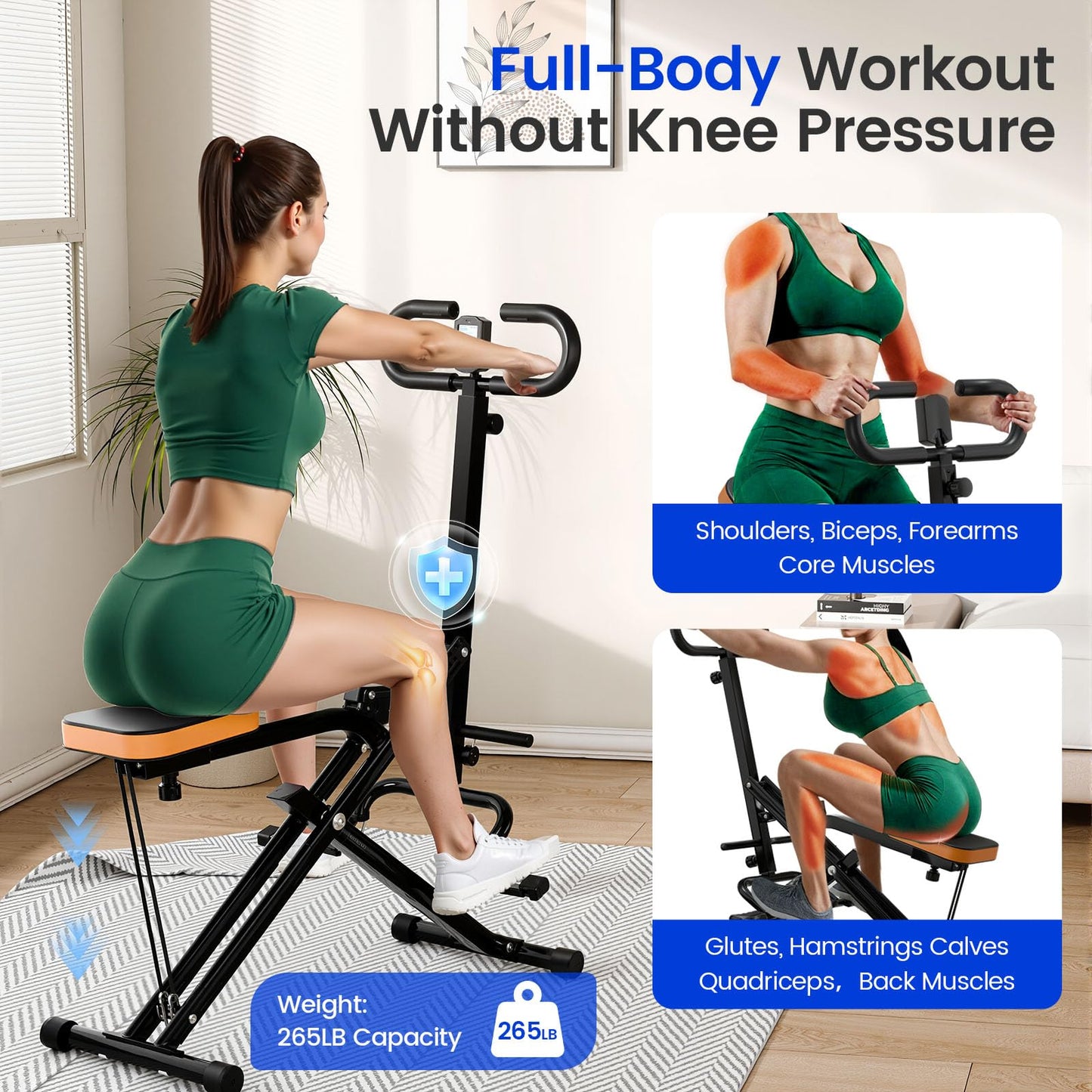 Canisflax Deep Squat Machine Trainer, Rowing Machine for Home, Easy Setup & Foldable Exercise Equipment with Adjustable Resistance, Glute Trainer Machine, Abs & Leg Home Workout Machine