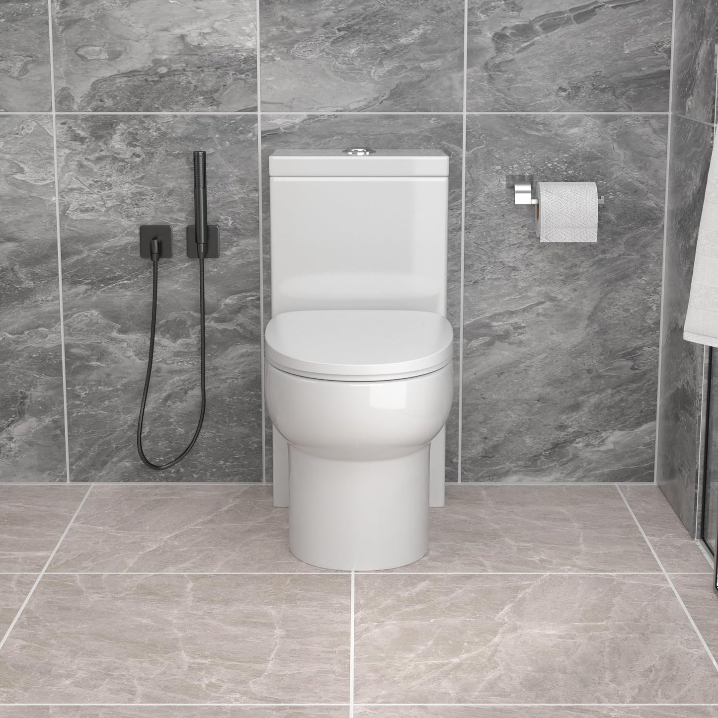 Donsdey One Piece Tolilet- 12 Rough-in Compact Toilet with Dual Flush 1.1/1.6 GPF Water Saving Fully Glazed and Skirted Trapway Easy to Clean Powerful Flush of 1000g MAP