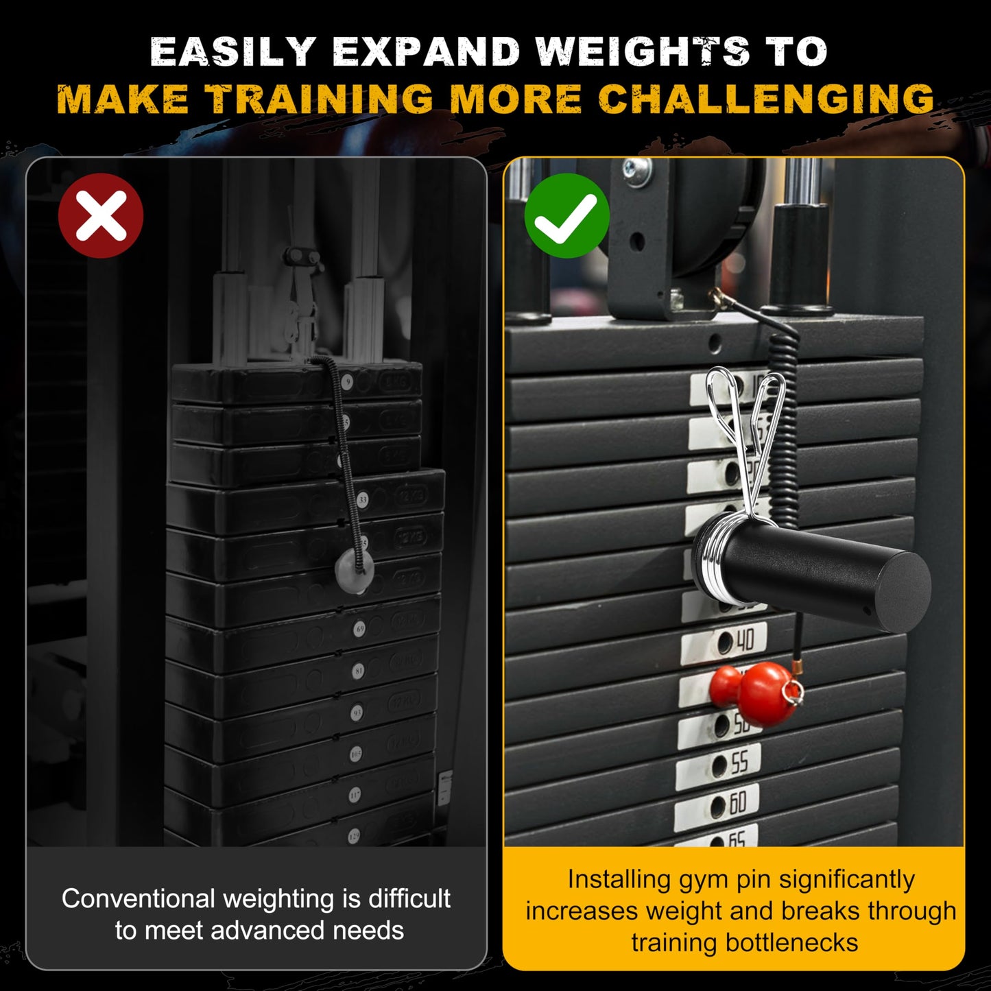 EVERYMATE Weight Stack Pin, Gym Pins for Weight Stack Machine, Weight Stack Extender Pin for Commercial Gym and Home Gym, Strength Training Equipment Attachments