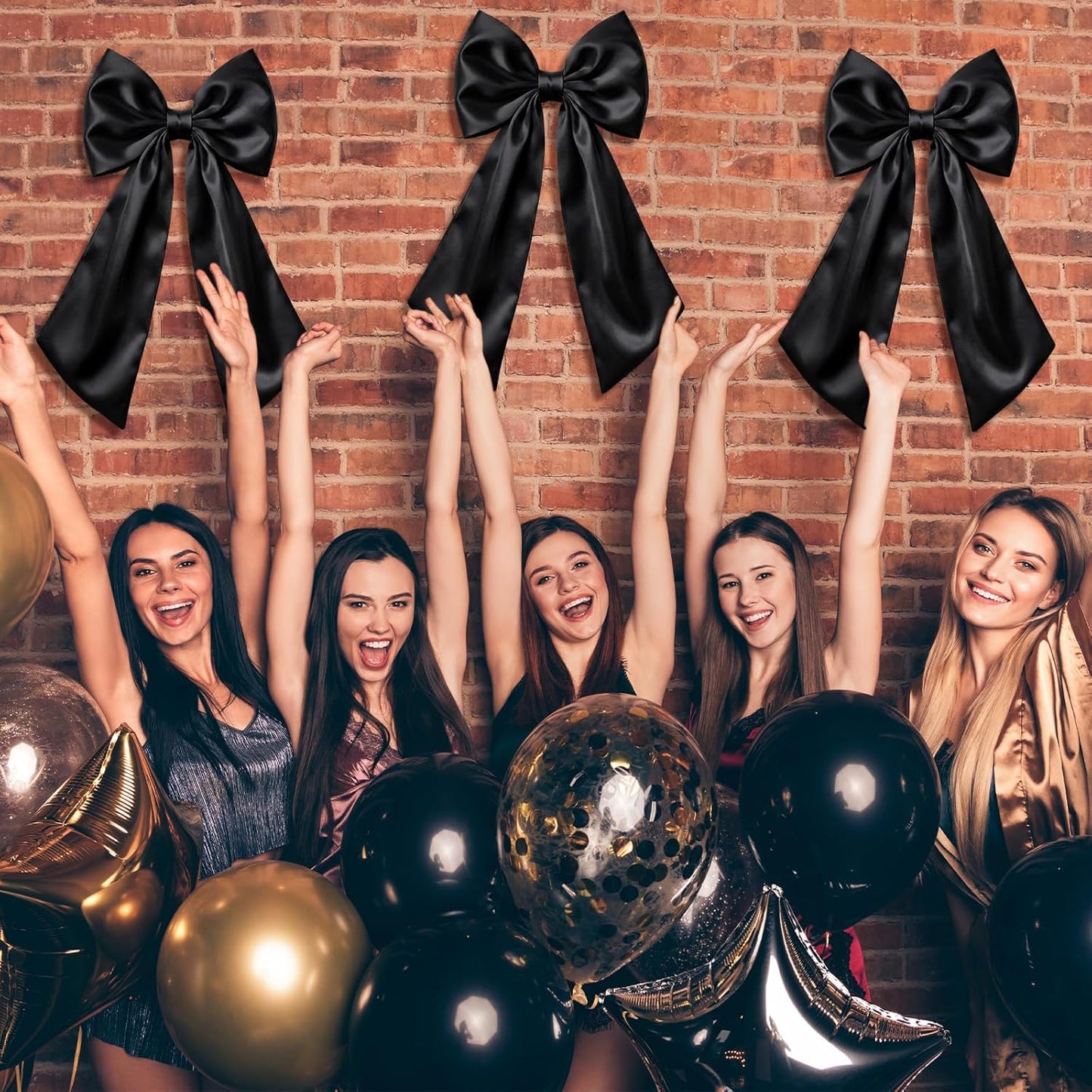 Suncalla Large Satin Bow Decorations - 3 Pcs 2 FT Hanging Wall Decor for Weddings & Parties | Black