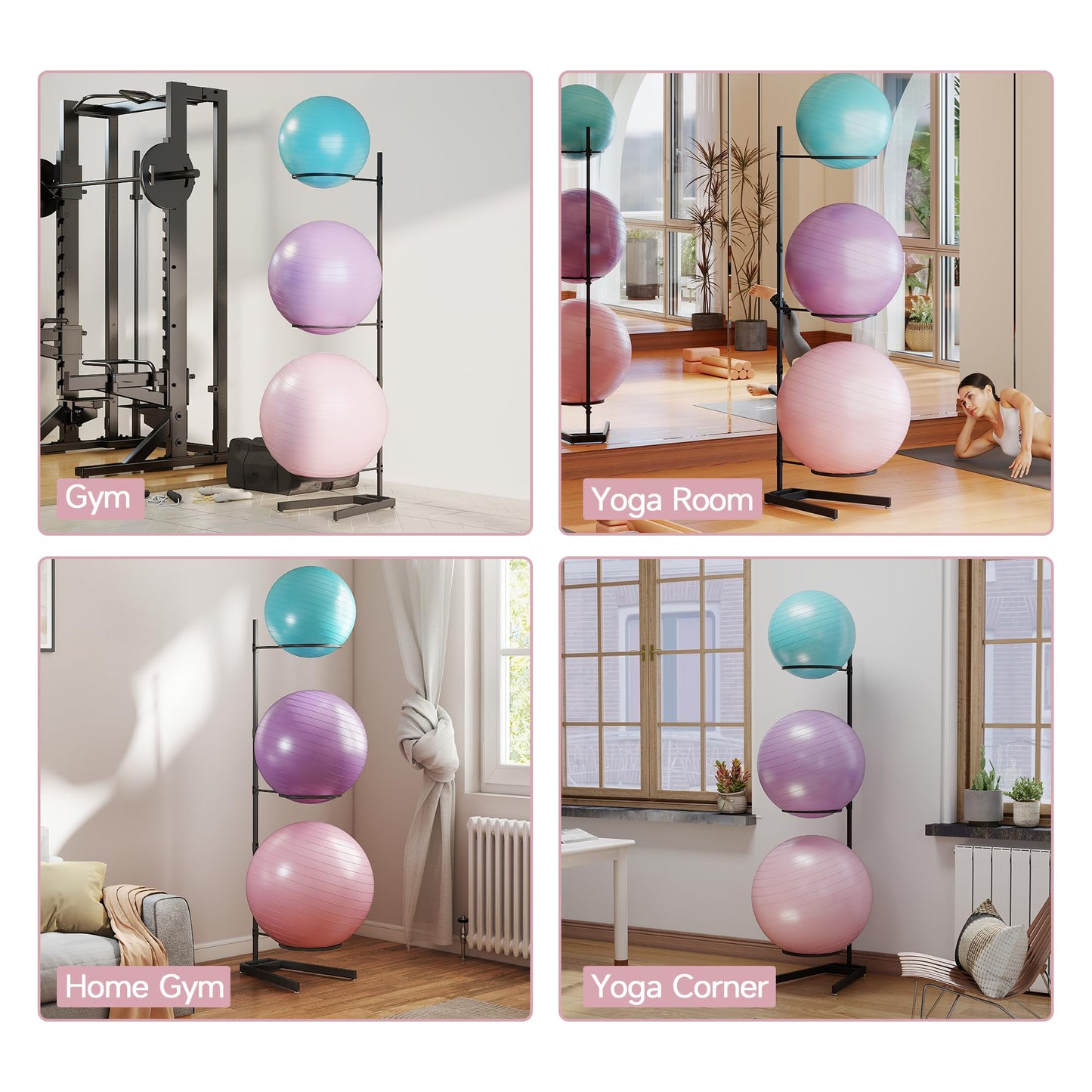 Tcatec Yoga Ball Holder, 3 Tiers Exercise Ball Holder Heavy Duty Stability Ball Stand Gym Accessories Vertical Ball Storage Rack Organizer for Commercial & Home Use