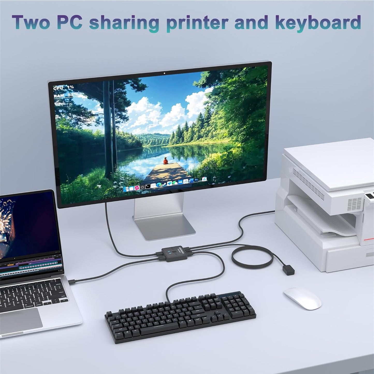 Lecnvuo 2 2 2 2 2 2 USB Switch in Out, USB Switcher Computers Sharing Keyboard and Mouse Printer Scanner Webcam