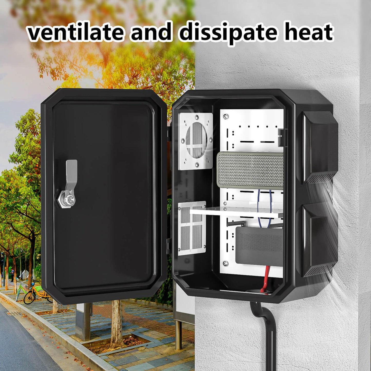 Outdoor Electrical Box, Cold-Rolled Steel Plate, Aluminum Alloy Back Beam, One-Piece Ventilation Design, IP65 Waterproof, Wall/Pole Mounted (15.7" x 12" x 8")