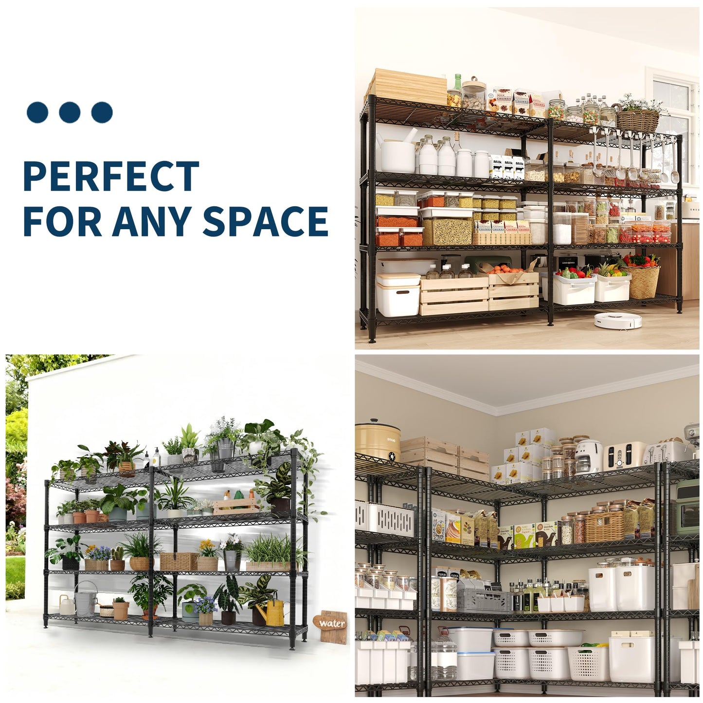 MilleLoom Metal Storage Shelves 4-Tiers, 60" H Wire Shelving Units Heavy Duty 265LBS Loads per Shelf, Adjustable Standing Wire Rack Shelf, for Home Office Pantry Room Basement,71" W x 15.7" D