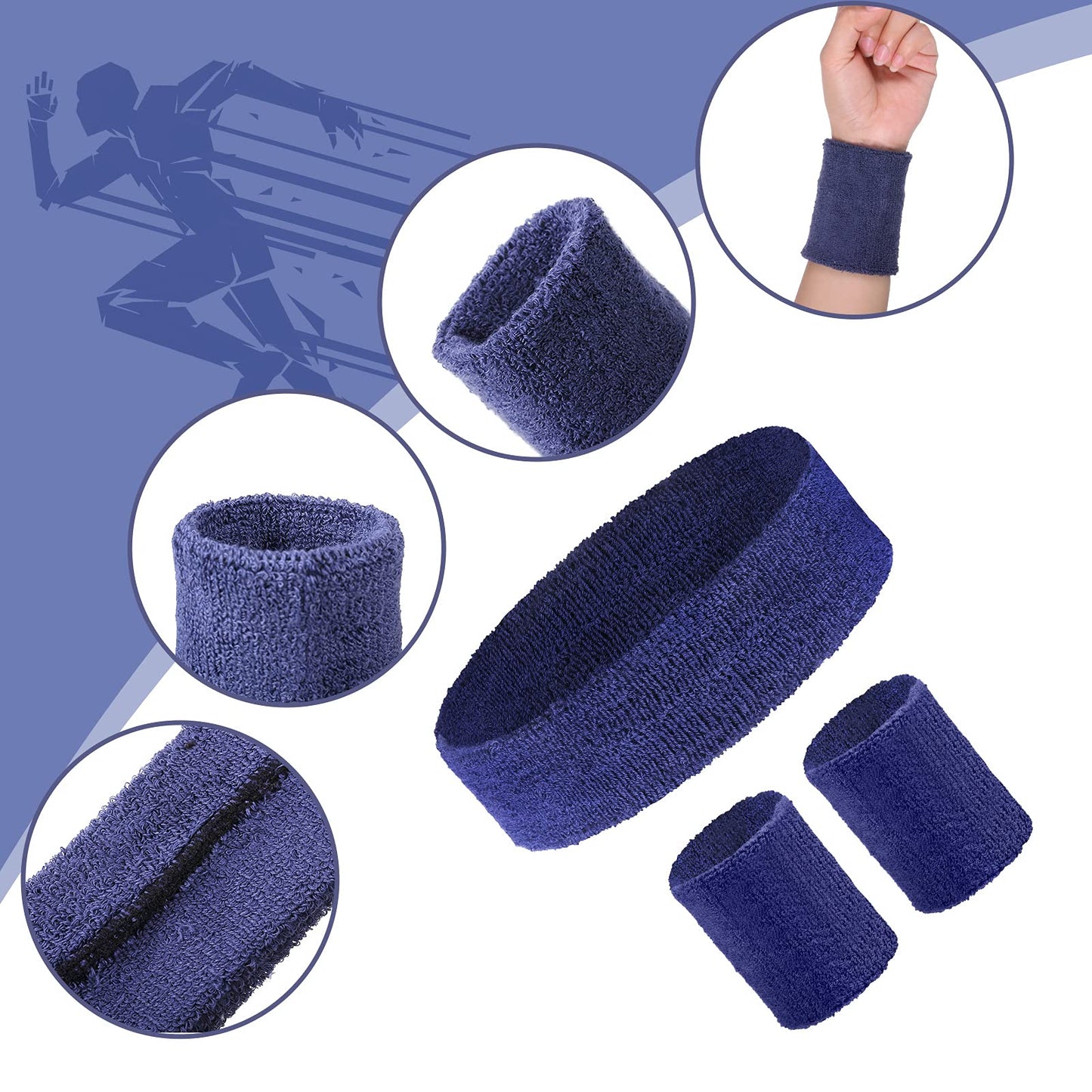 Civaner 12 Pcs 80 90s Neon Sweatbands Soccer Baseball Headbands Wristband Set for Men Women Party Cotton Headbands Terry Cloth Athletic Sweat Bands for Tennis Football Gym Outdoor(Classic Color)