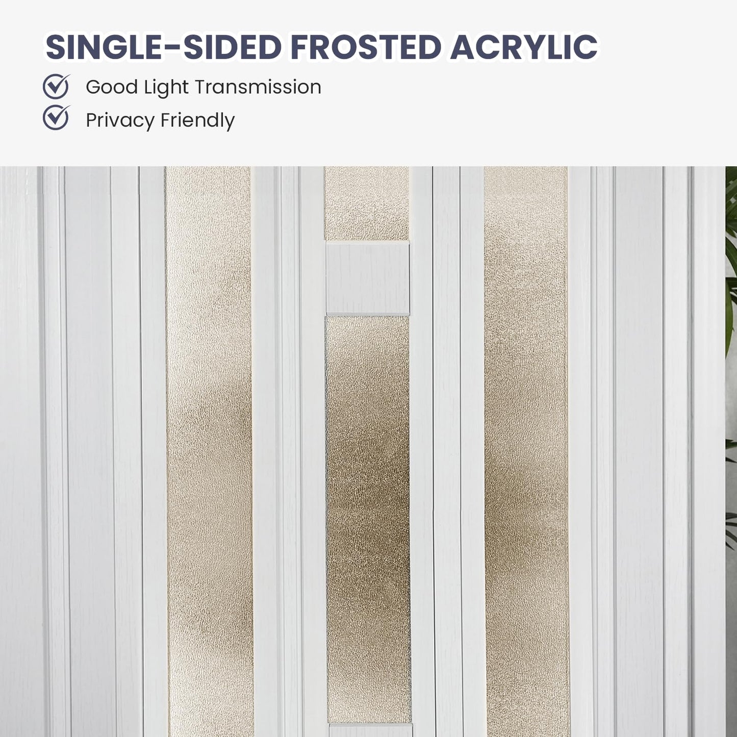 DIYHD 48X80in Glass Accordion Door with Latch&Handle, Double-Layer Thickened PVC Folding Interior Door with Frosted Acrylic - Blocks Views, Lets Light In, Easy Install for Closet, Utility&Room Divider