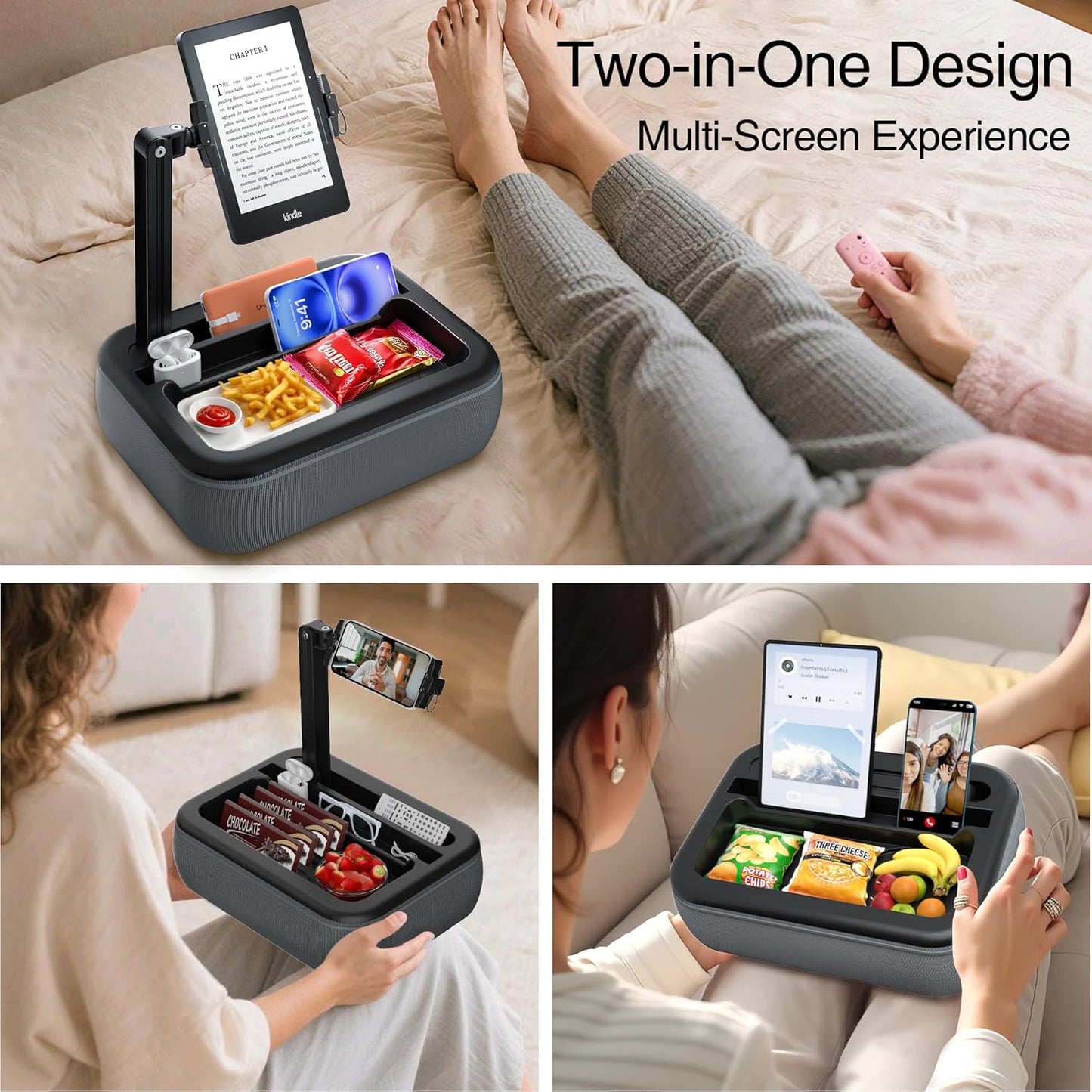 Generic 4.7-11 V-Hold Tablet Pillow Stand, Kindle Pillow Stand with Snack Bowl, Tablet Holder for Lap in Bed for iPad