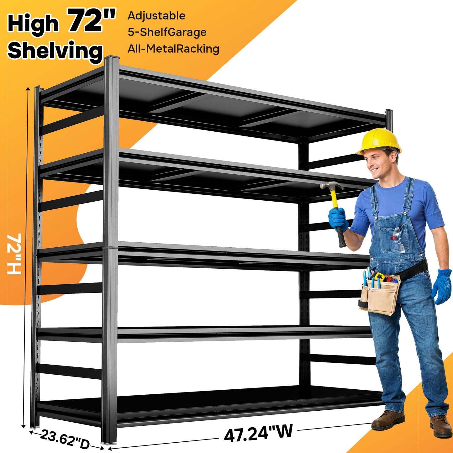 ErgoNova 72''H*48''W*24" D Storage Shelves Heavy Duty 3500LBS Adjustable Metal Garage Shelving Unit Rack Metal Storage Shelf Heavy Duty Shelf for Garage, Basement, Pantry, Corporate Purchase