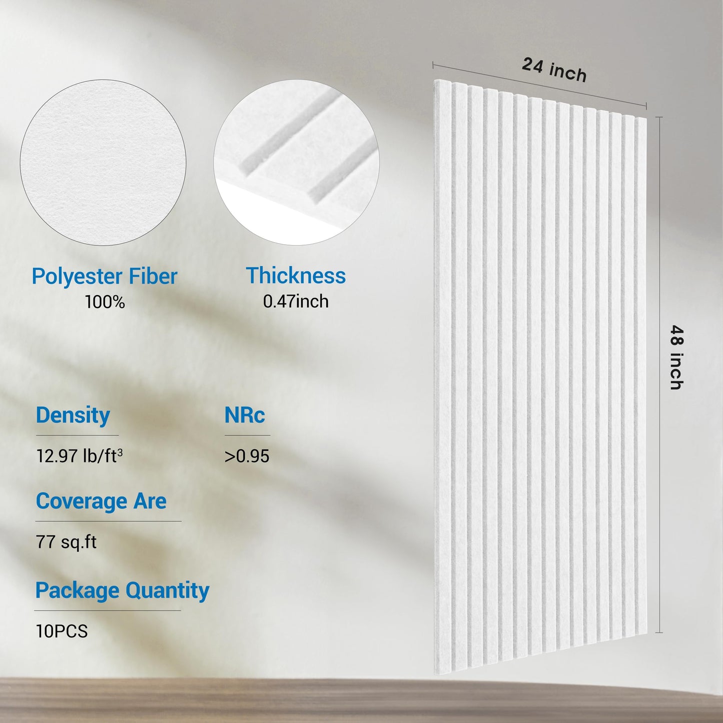 MAGICUBETIC 10 Pack Acoustic Panels,Thicker 0.47"Self-Adhesive Soundproof Wall Panels,High Density Sound Proof panels for Walls, Office, Reccording Studio, Home,Living Room-White(Size-48 * 24 inch)