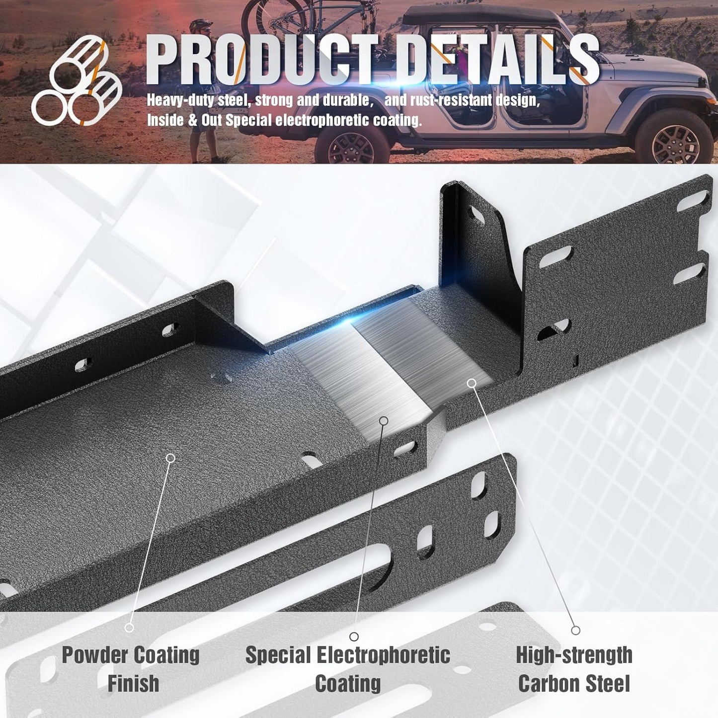 YZONA Winch Mounting Plate Compatible with 2018–2026 Jeep Wrangler JL JLU 10th Anniversary Style, Fits 10" x 4.5" Winch Bolt Pattern, Heavy-Duty Steel Bracket, 12000lb Towing Capacity, Black