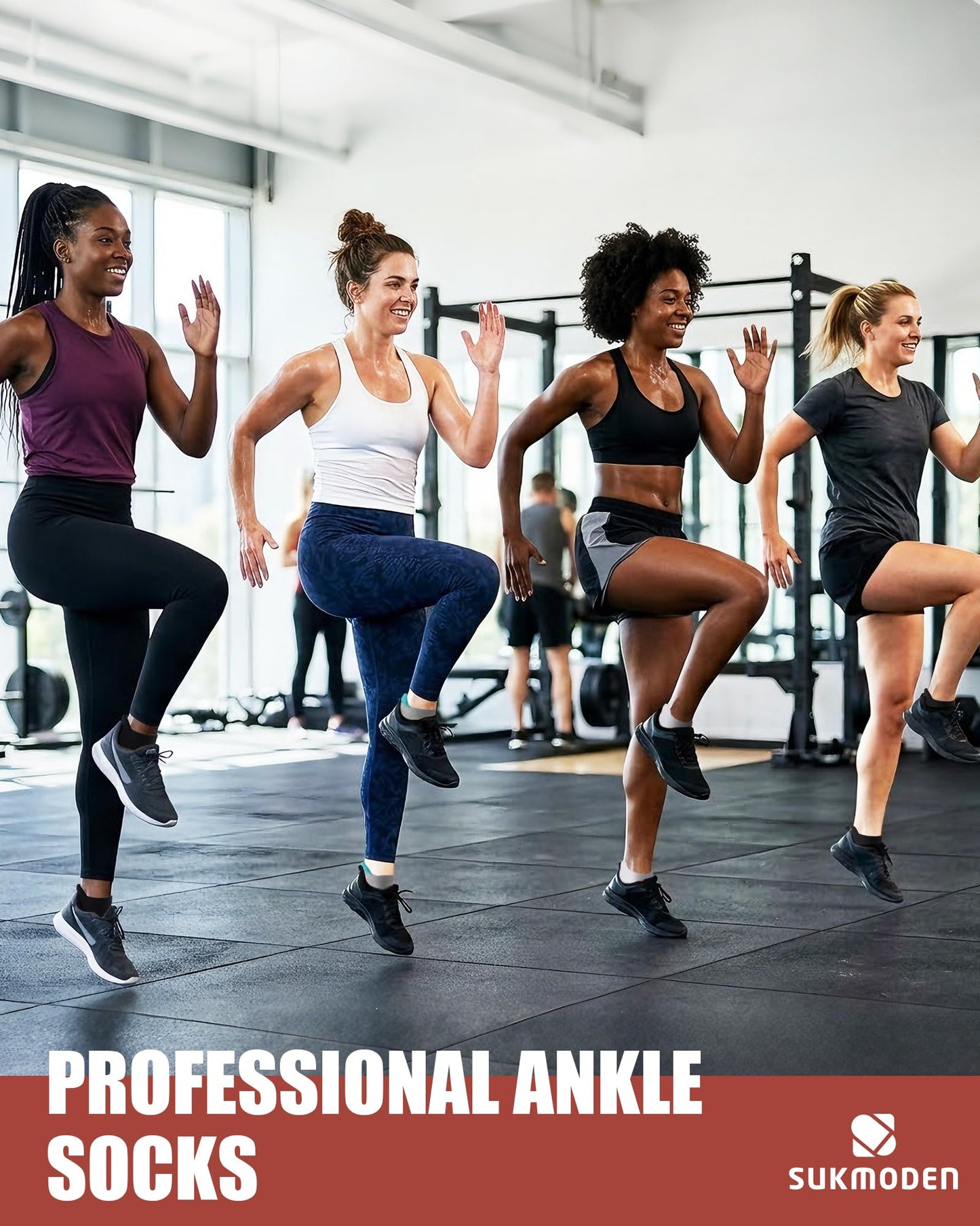 SukModen Women's Performance Athletic Socks 6/12 Pairs, Cotton Ankle Socks with Heel Tab & Cushioned Sole for Running, Gym, Fitness, Multi-Color on Black, 6 Pairs, S
