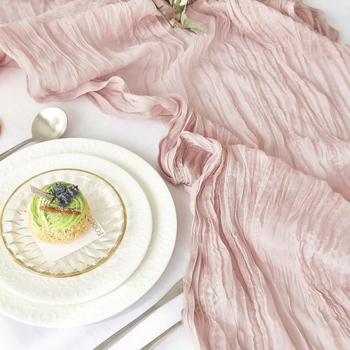 IVAPUPU Cheesecloth Table Runner Set - 10ft Dusty Pink Boho Decor for Weddings & Baby Showers
