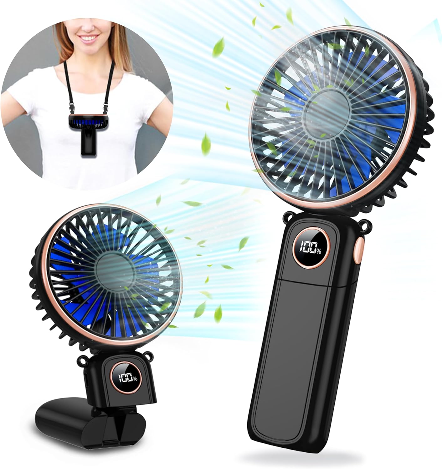 Skiennix Portable Handheld Fan - USB Rechargeable Mini Fan with 22-Hour Runtime & LED Display | 6 Speeds, Ideal for Travel & Outdoor Use