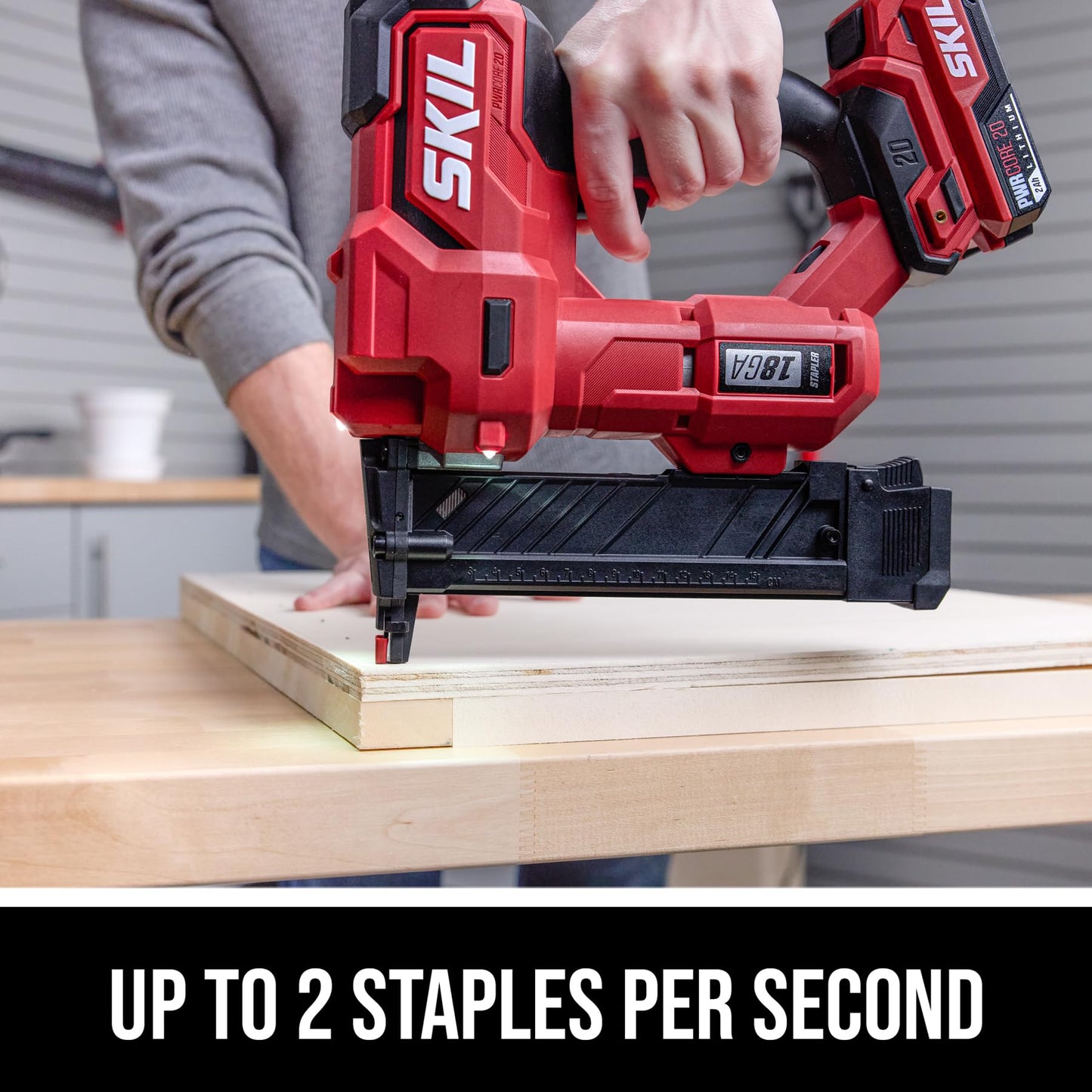 SKIL PWR CORE 20 Brushless 20V 18Ga 1/4 In. Narrow Crown Stapler Kit Including 2.0Ah USB-C Battery and 45W PD charger-SL1814B-10