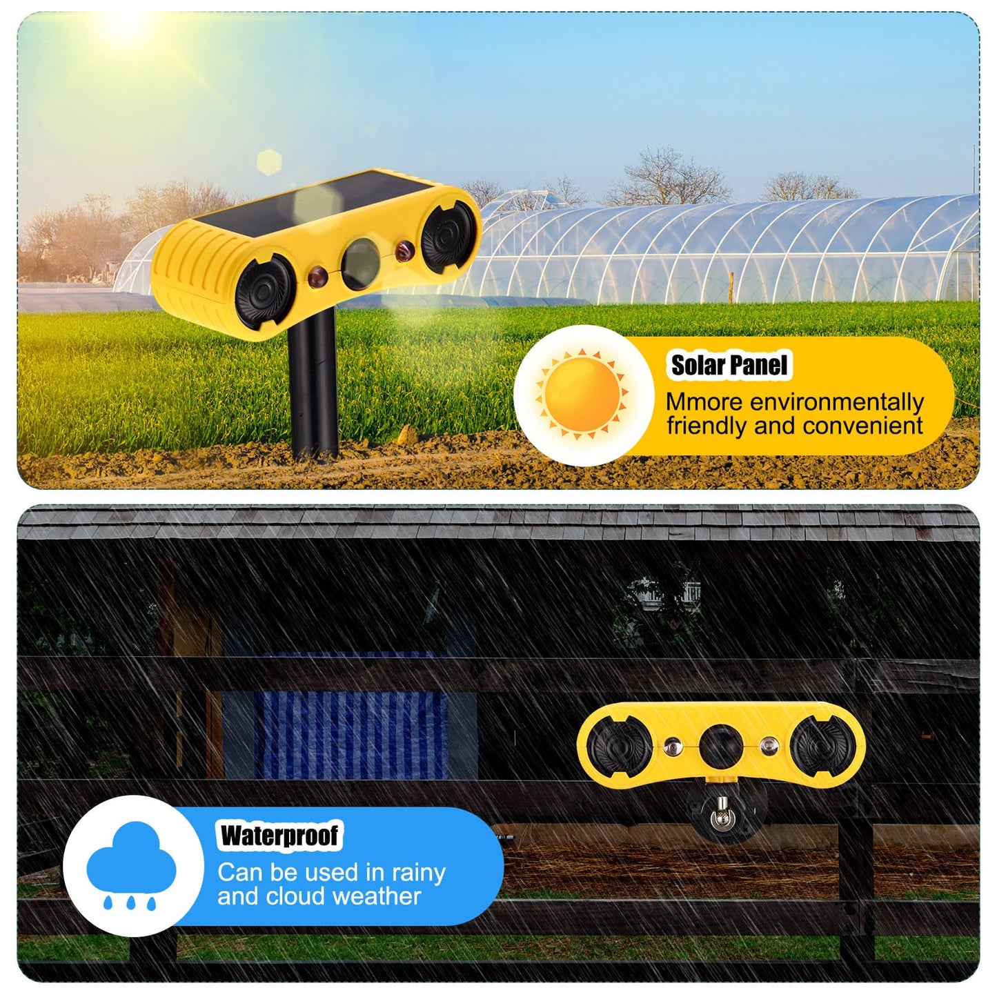 Qualirey 8 Pack Solar Outdoor Motion Sensor Alarm with Stake Animal Deterrent 2 x 129dB Loud Noisemaker 13 Sound Detector Strobe Light, 4 Mode Dog Barking Alarm Sensor on Ground or Fence