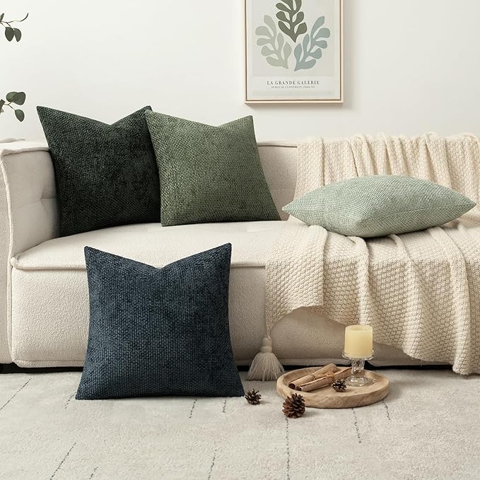 MIULEE Pack of 4 Couch Throw Pillow Covers 22x22 Inch Green Forest Soft Decorative Chenille Pillow Covers Farmhouse Accent Cushion Covers for Boho Home Decor Spring Sofa Bedroom Living Room
