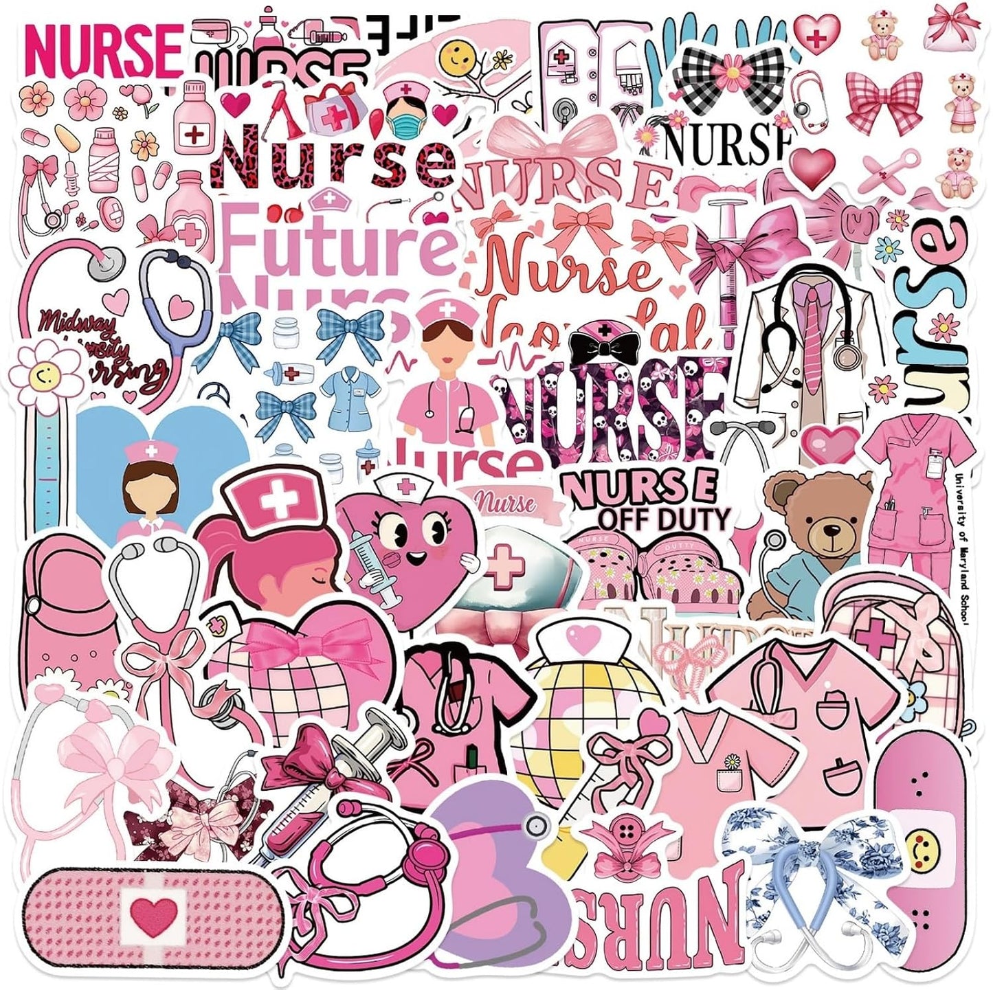 Yugiuue 50PCS Pink Nurse Stickers - Funny Appreciation Gifts Stickers,Nurses Week Gifts for Women Adults, Nurse
