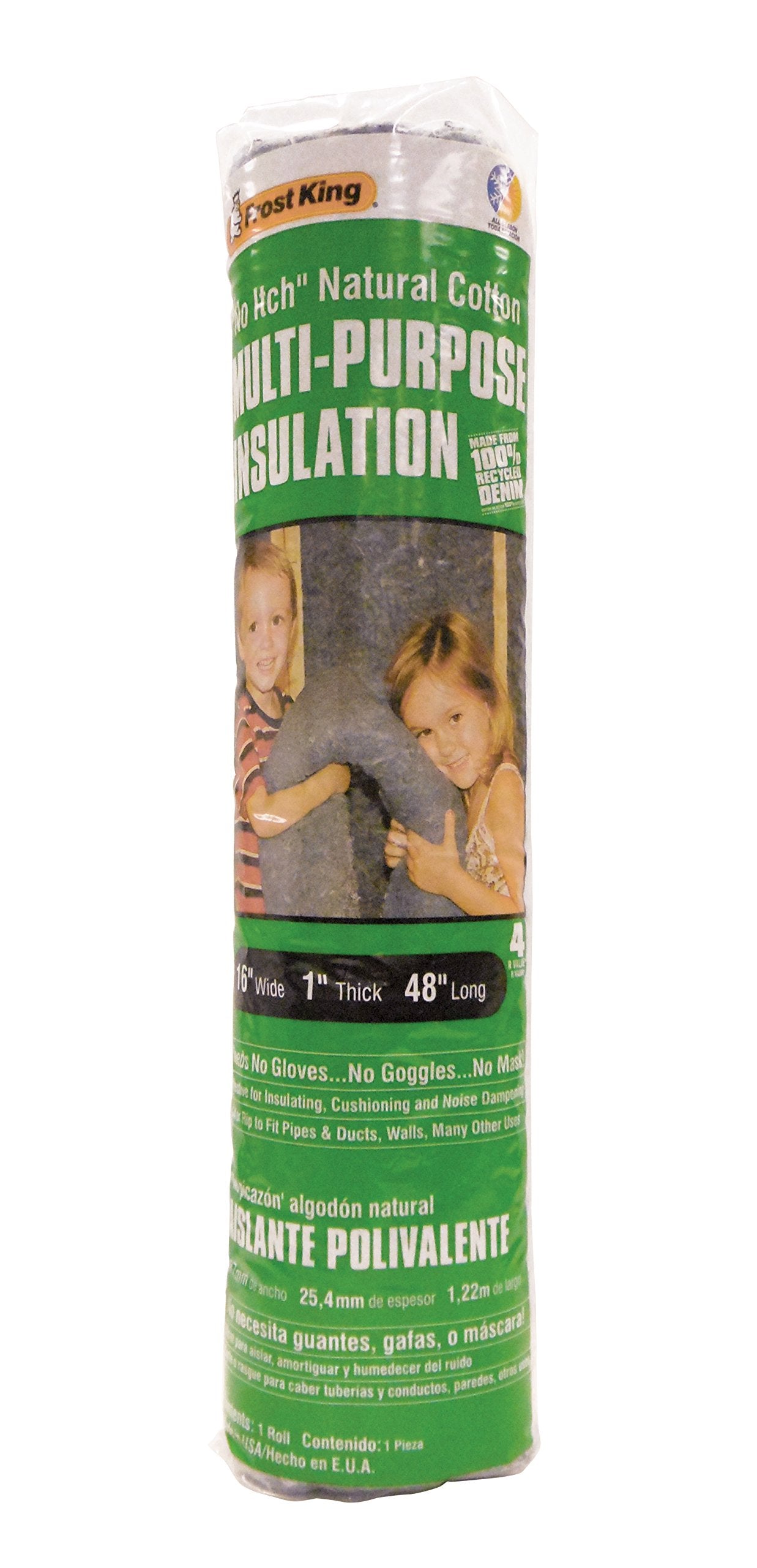 Frost King CF1 "No Itch" Natural Cotton Multi-Purpose Insulation, 16 x 1 x 48-Inch