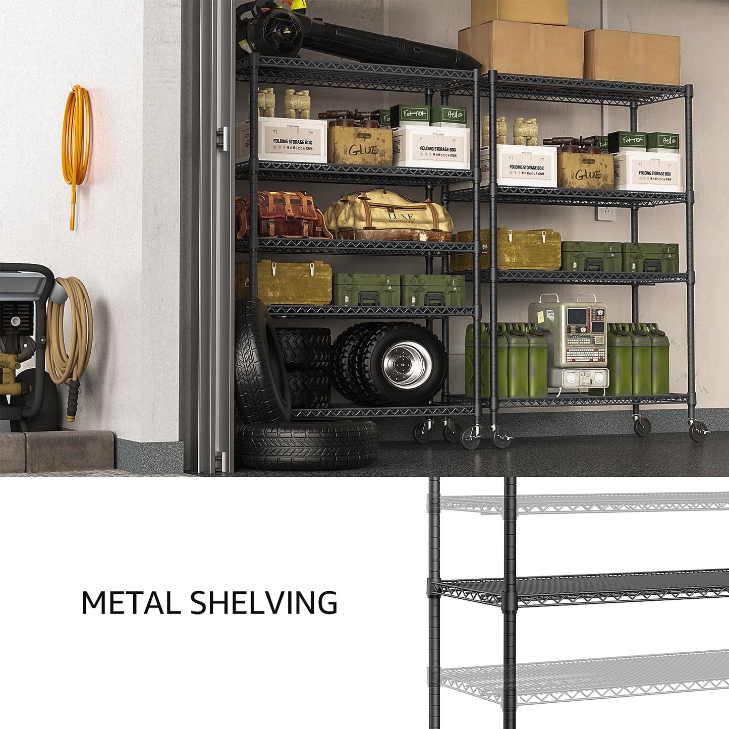 IZEUK Garage Shelving Wide Storage Shelves 4 Tier Metal Shelves 3200 LBS Heavy Duty Adjustable Utility Shelf Rack Black 23.6" D x 53.1" W x 73.6" H