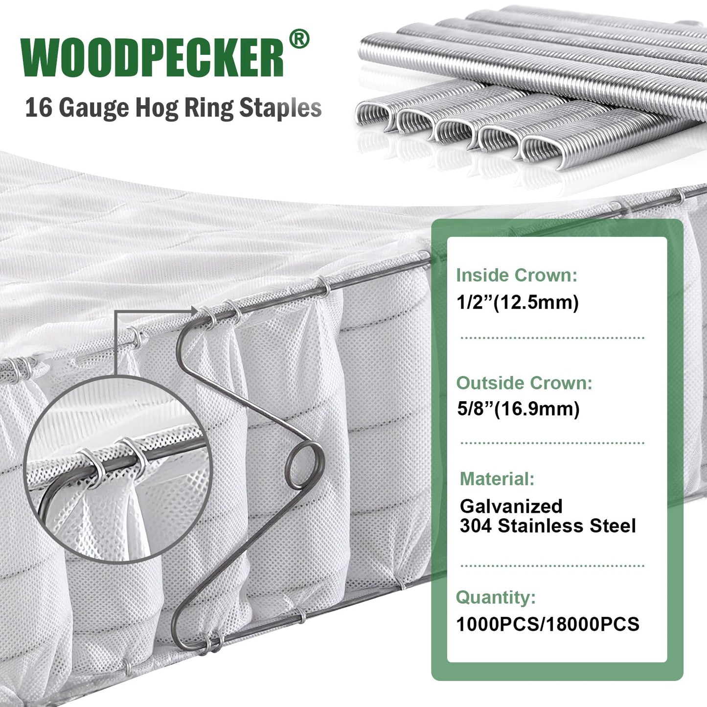 Woodpecker C-760A 16 Gauge Pneumatic Hog Ring Gun Kit, 1/2-Inch Crown, with 1000PCS Hog Ring Staples, 3.0-4.0mm Closing Diameter, Air Hog Ring Plier Tool, C Ring Gun for Cages, Fencing, Car Seat
